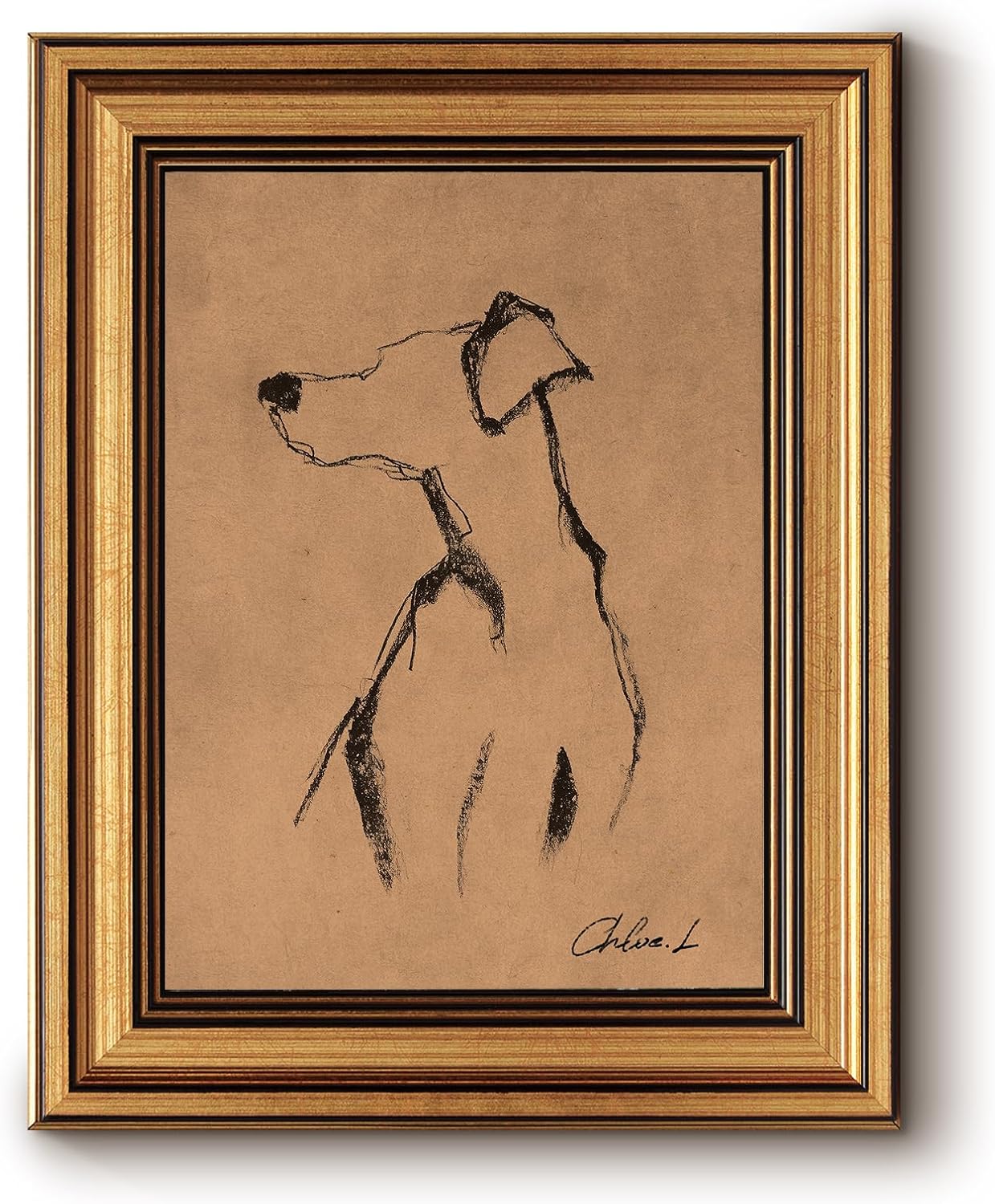 Framed Luxe Blue Wall Art — 16" — Dog Left