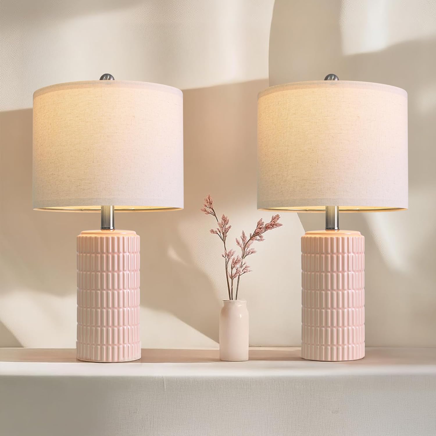 Farmhouse Beige Bedside Lamp — 20.75" — 20.75'' Small - Light Pink