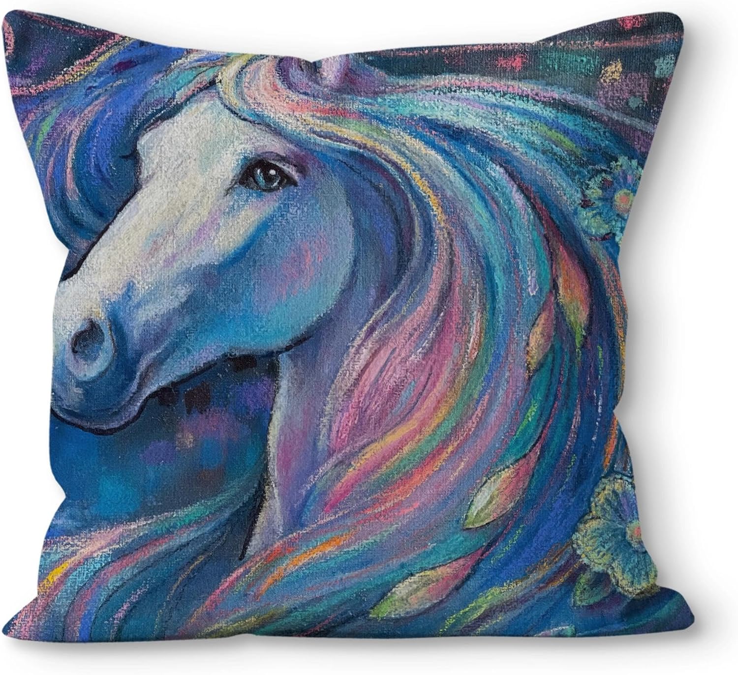 Boho Fabric Throw Pillow Cover — 18" — Horse-1
