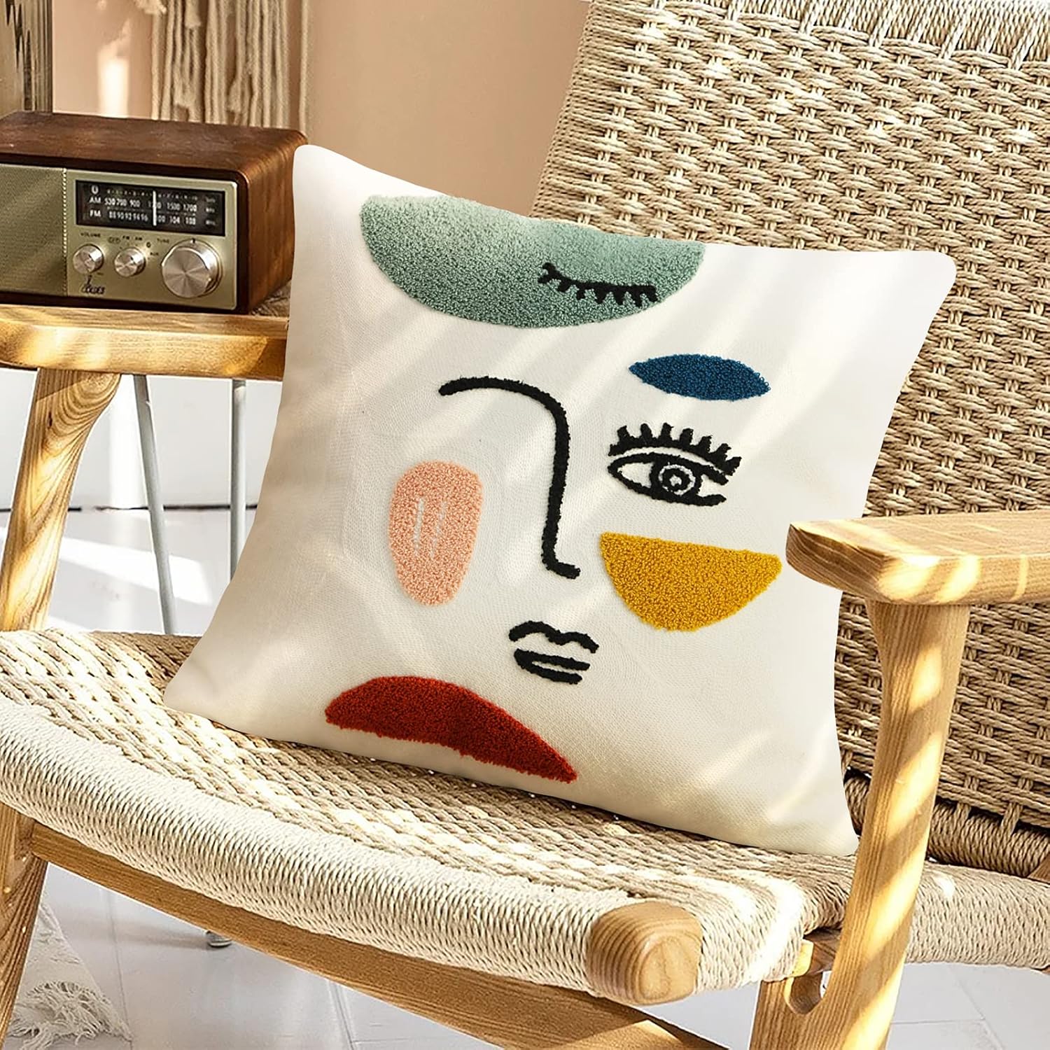 Boho Fabric Pillow Cover — 18" — Abstract Face 1