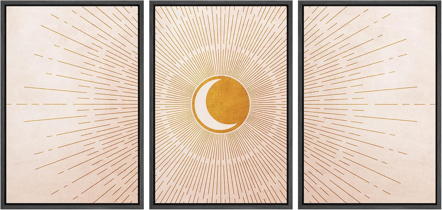 Framed Boho Green Wall Art — 24" — 24" x 36" x 3 Panels BLACK