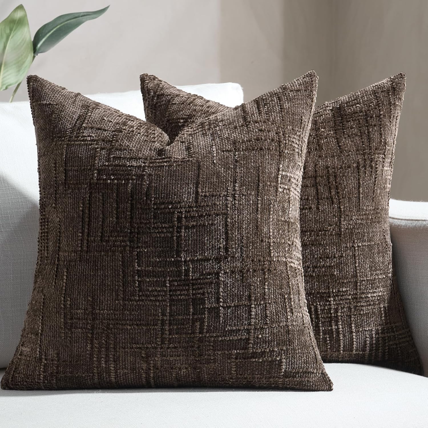 Chenille Boho Beige Throw Pillow Cover — 18" — Brown