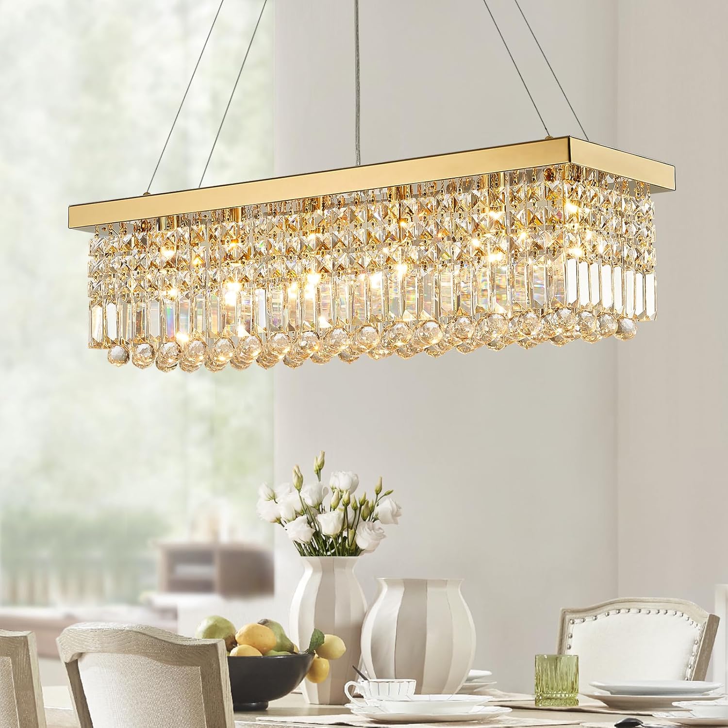 Adjustable Luxe Glass Chandelier — 6-Light — Hanging Style