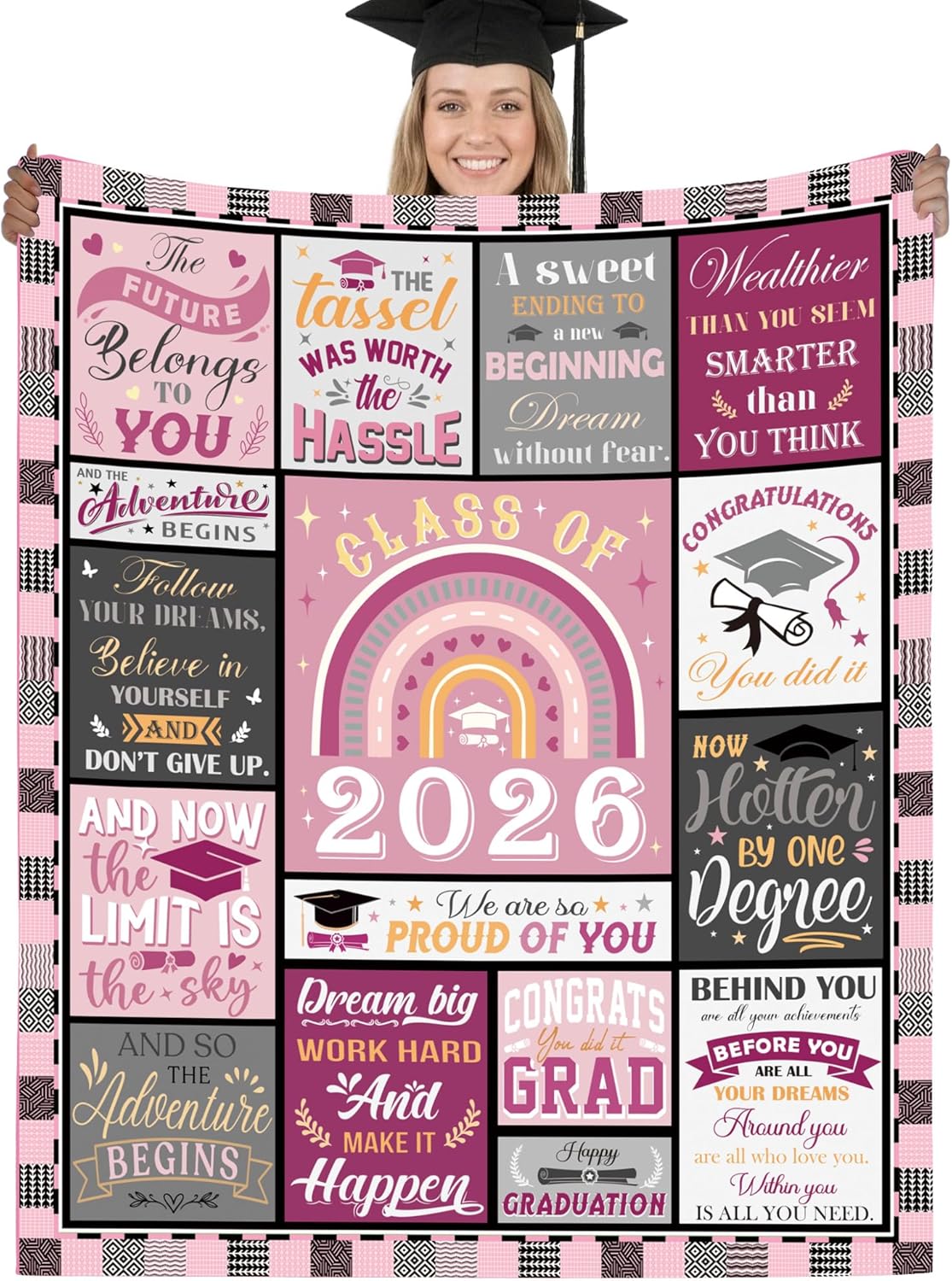 Blue Throw Pillow — 50x60 — Graduation Pink