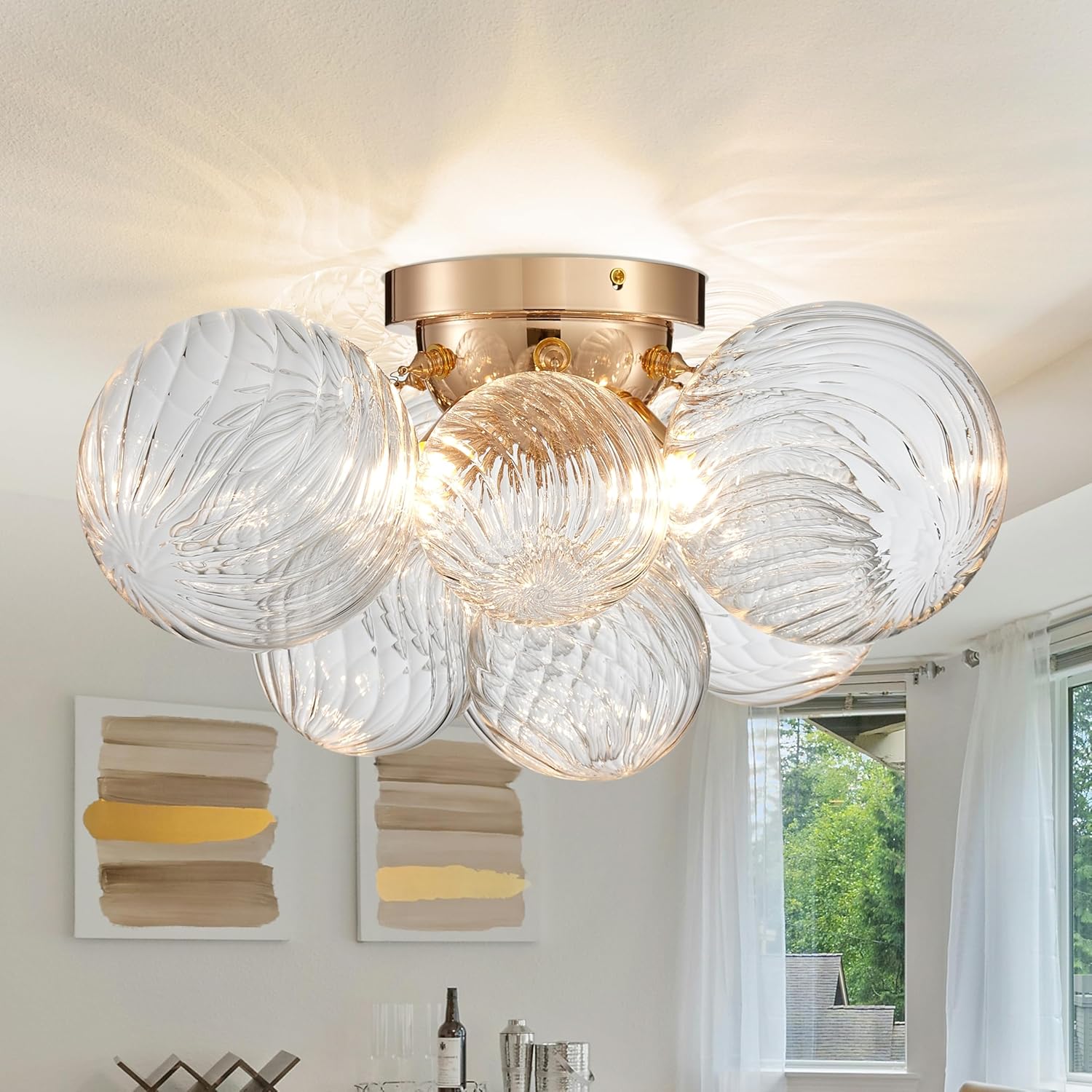 Modern Gold Chandelier — Clear with Gold Canopy 4 Lights