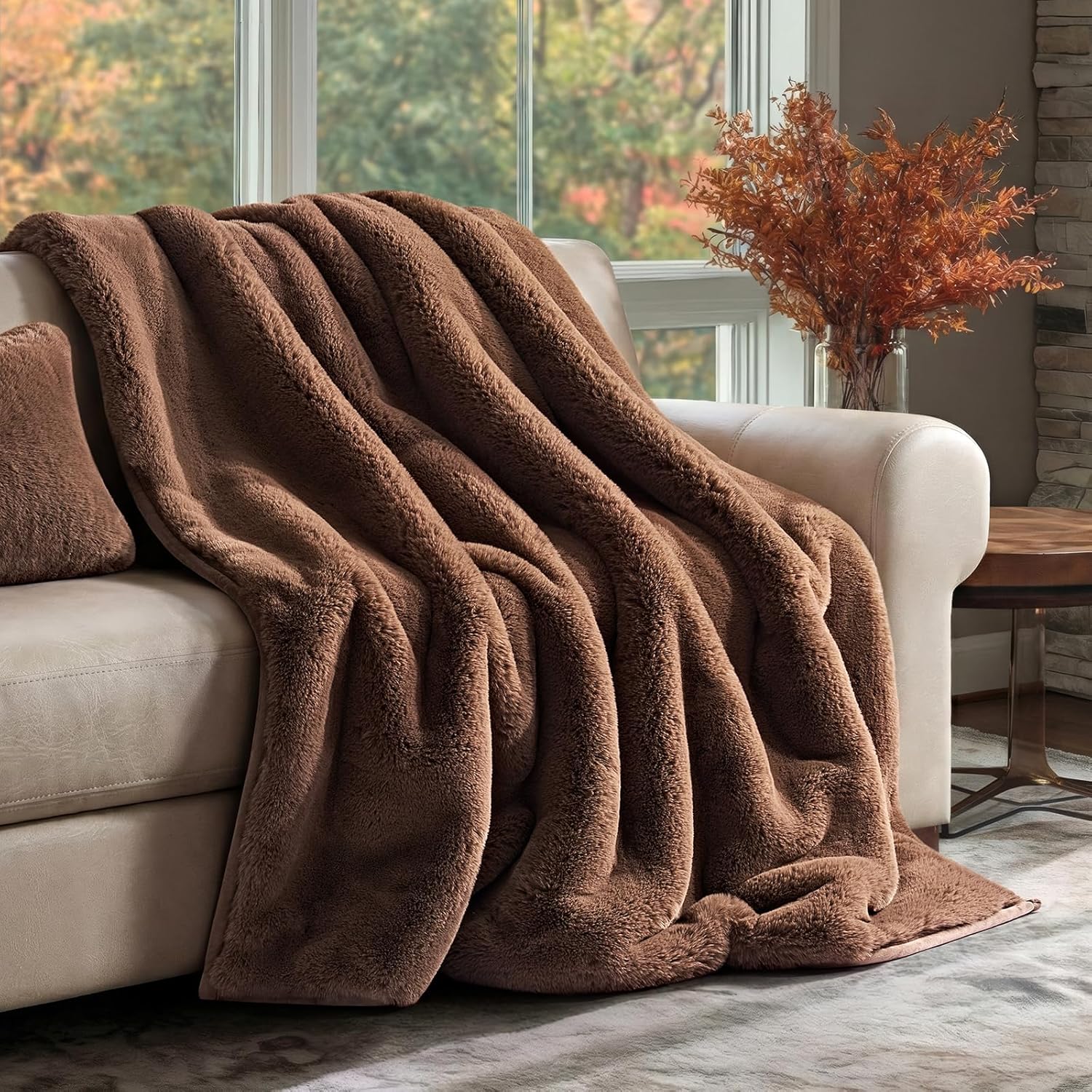 Velvet Luxe Beige Throw Pillow — 50" — Chestnut Mink