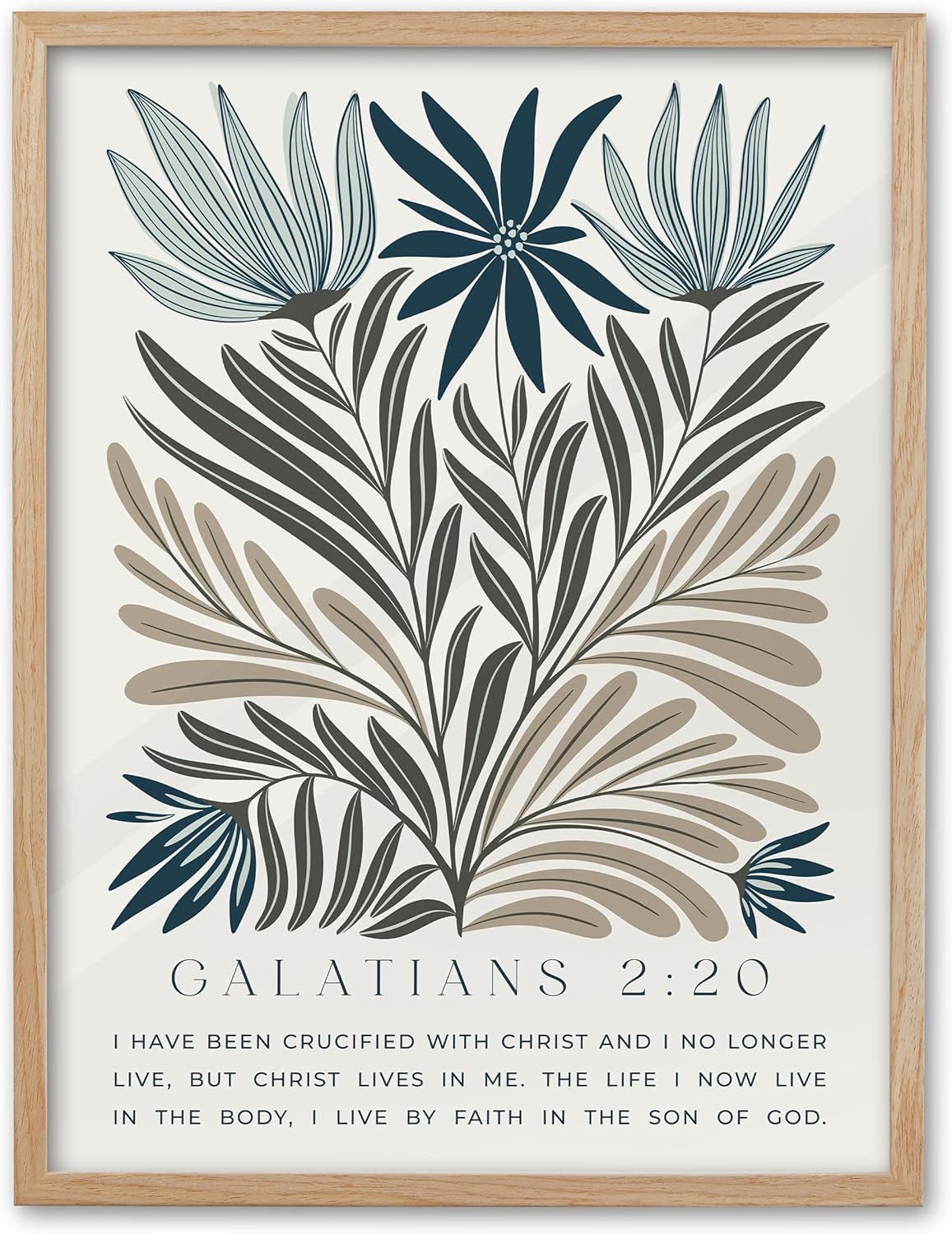 Framed Boho Blue Canvas Wall Art — 16" — Framed Floral