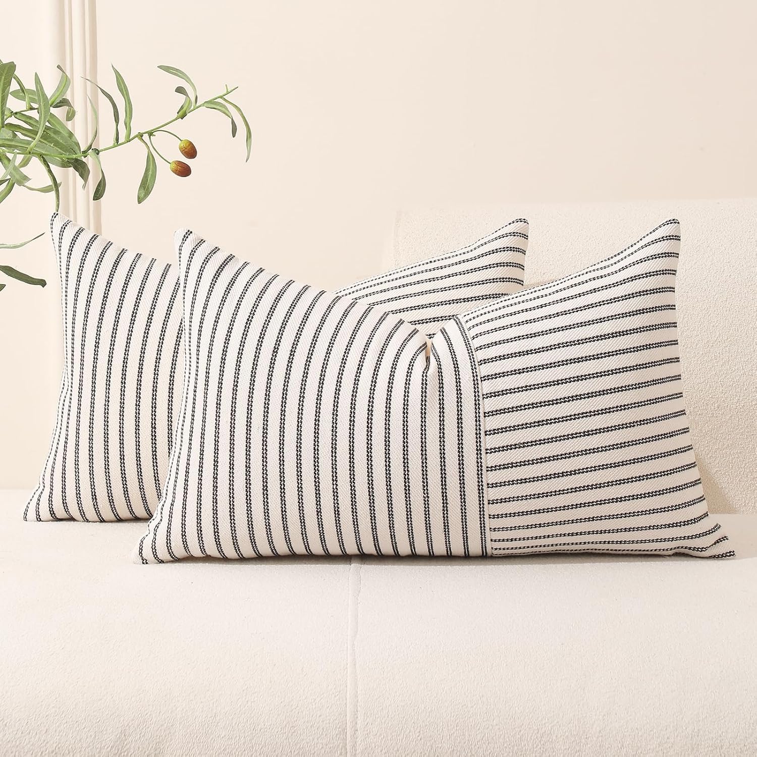 Boho Beige Throw Pillow — 18" — Black