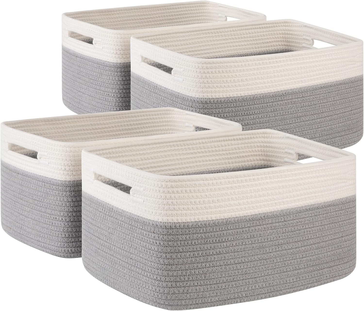 Boho Black Woven Basket — 12.7" — Grey & White