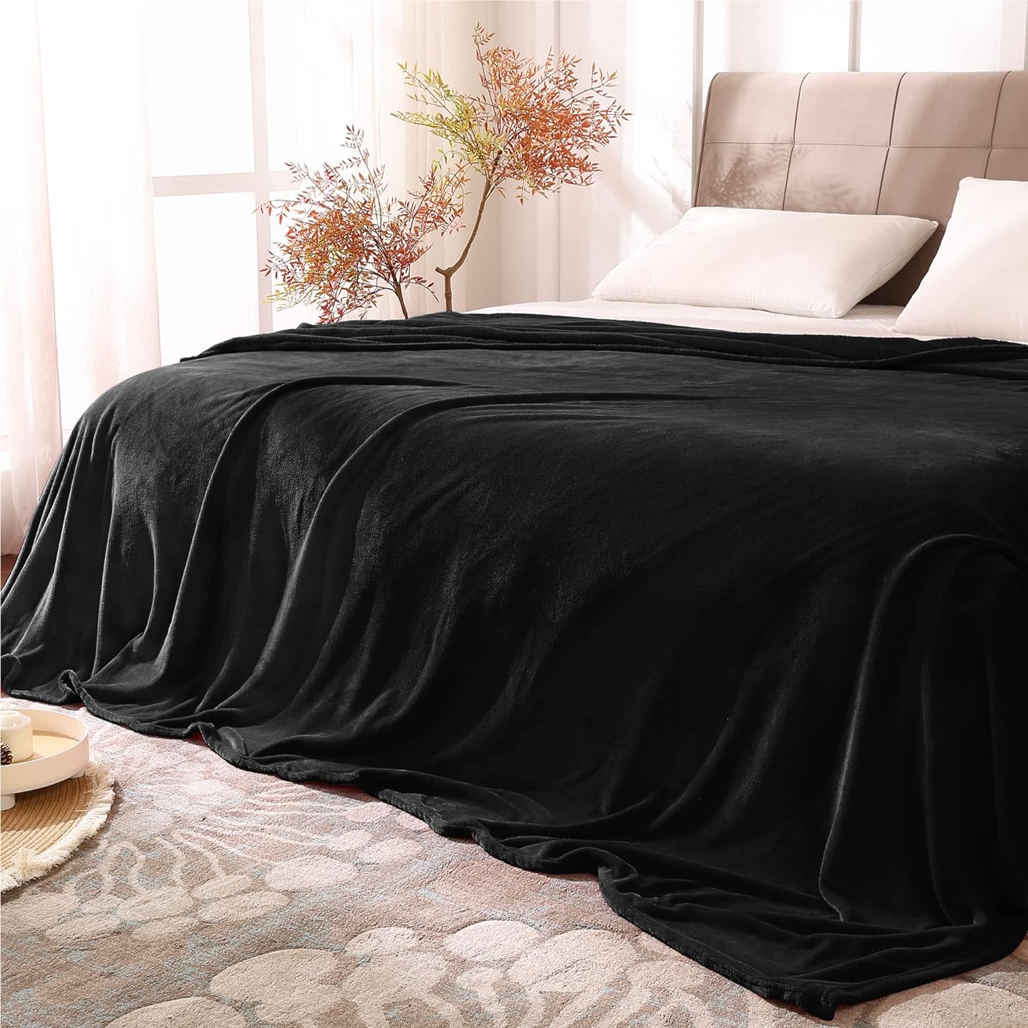 Luxe Beige Throw Pillow — 50" — Black