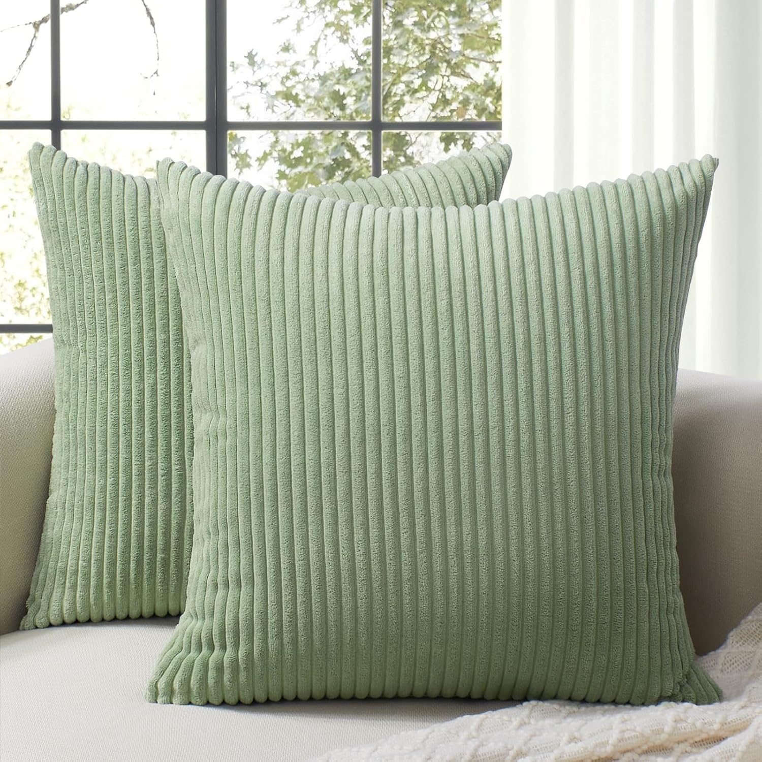 Boho Beige Throw Pillow Cover — 18" — Sage