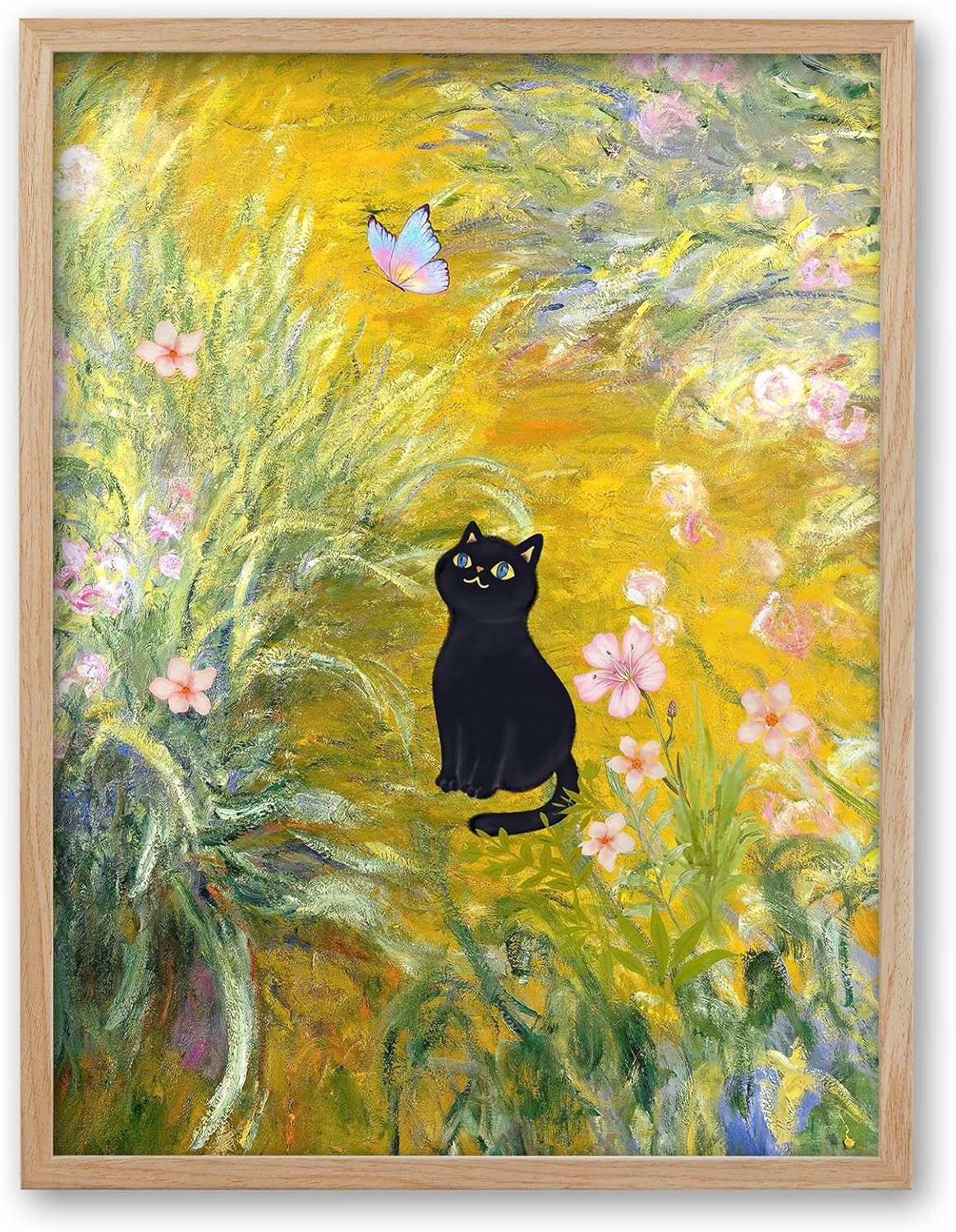 Vintage Black Framed Wall Art — 16" — Oak Wood Framed Tranquil Garden
