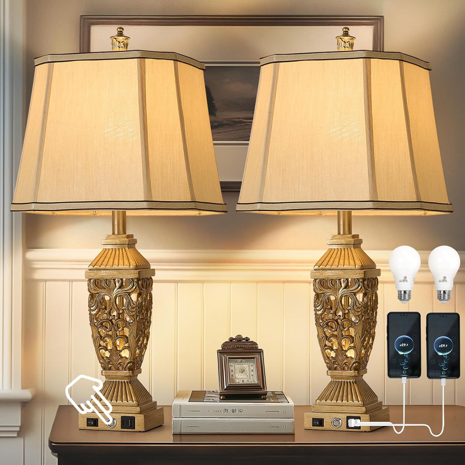 Dimmable Beige Desk Lamp — 29.5" — Bronze Wood-10