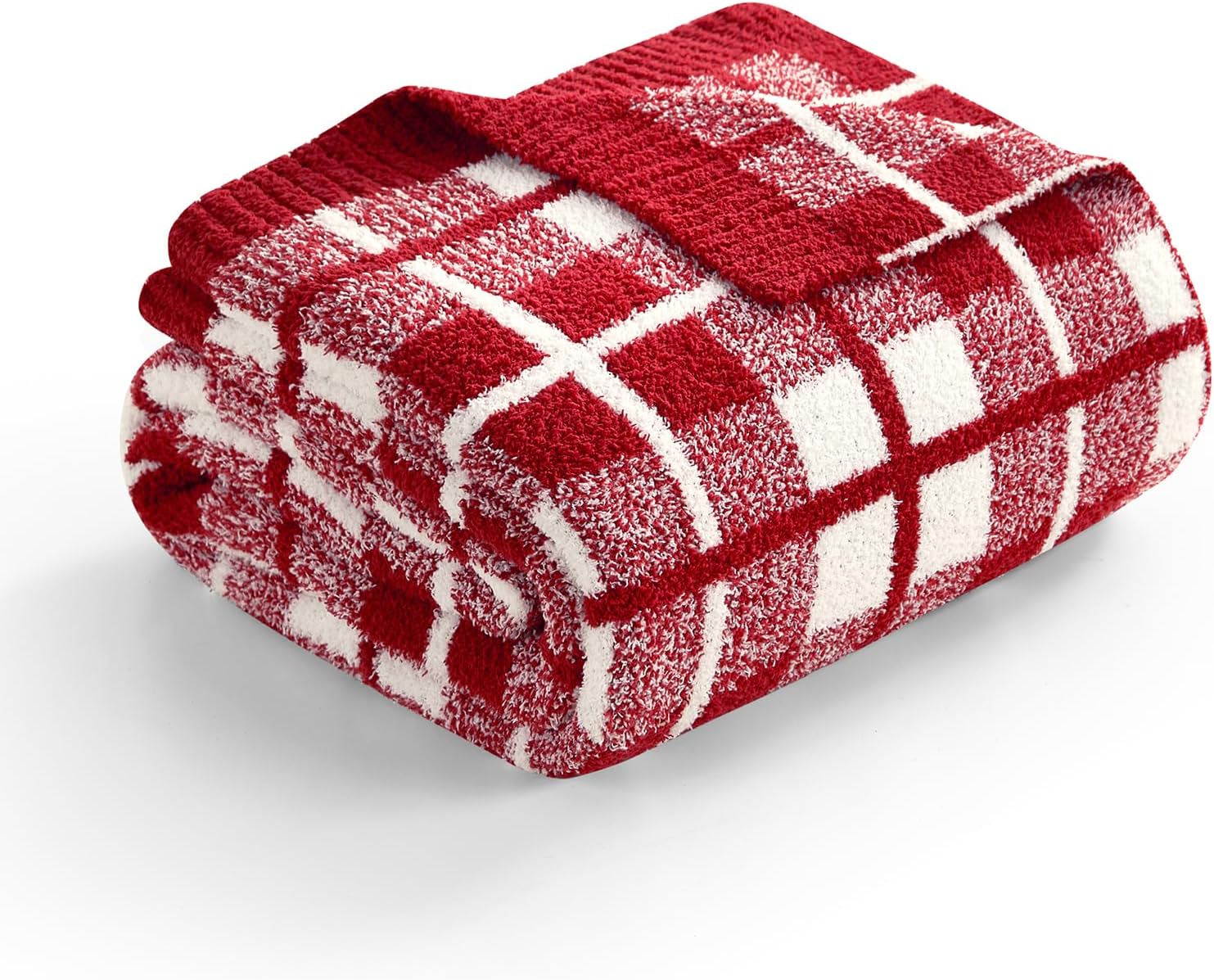 Knit Beige Throw Pillow — 50" — Red Plaid