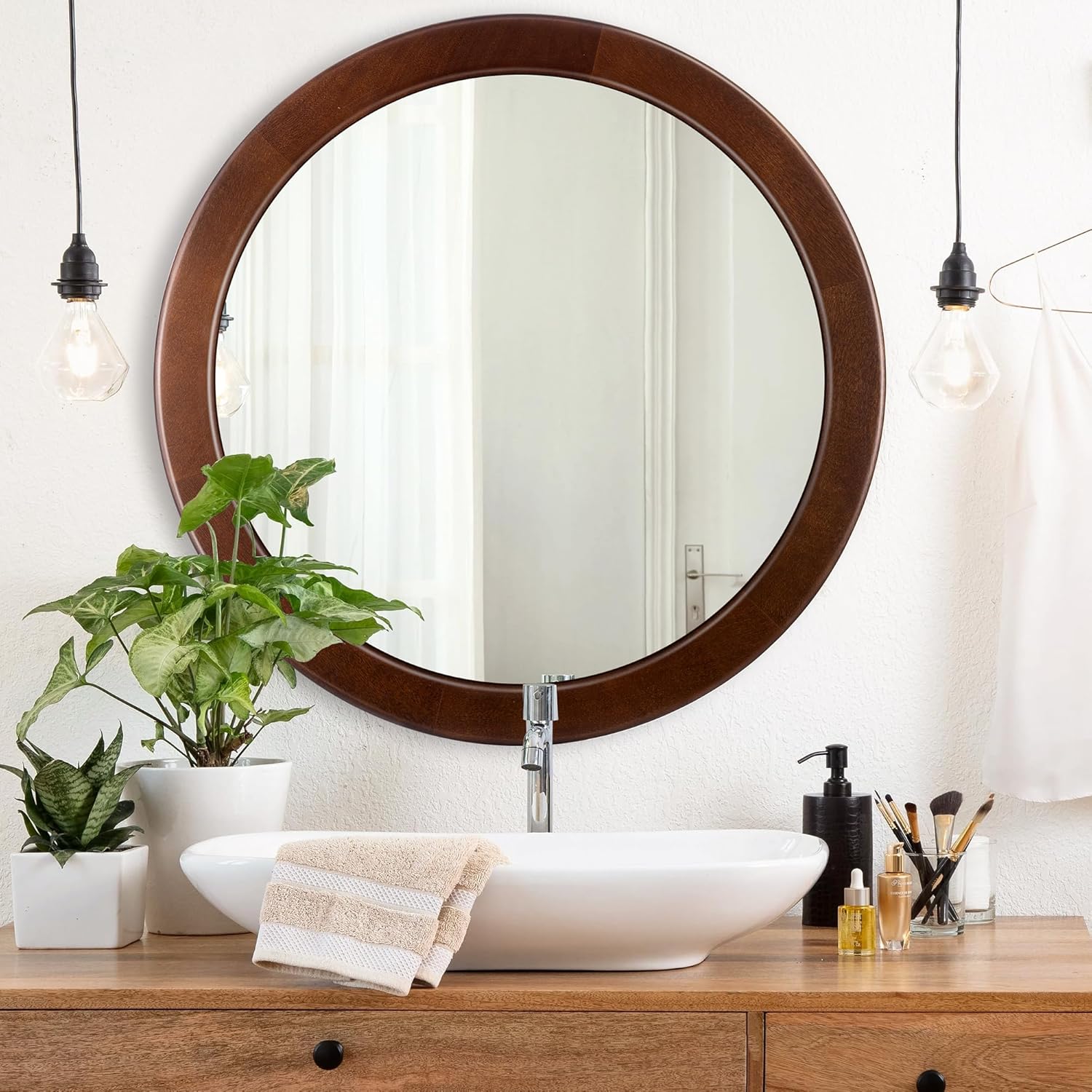 Round Farmhouse Beige Wall Mirror — 24" - View 4