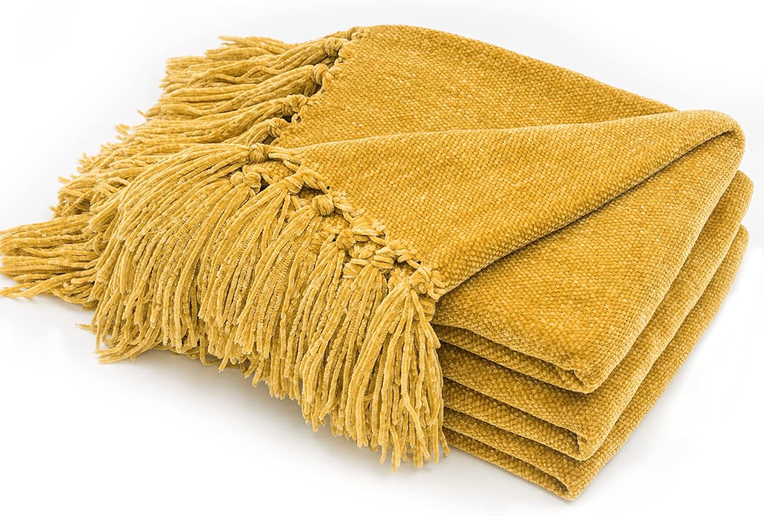 Chenille Boho Beige Throw Pillow — 50" — Mustard Yellow