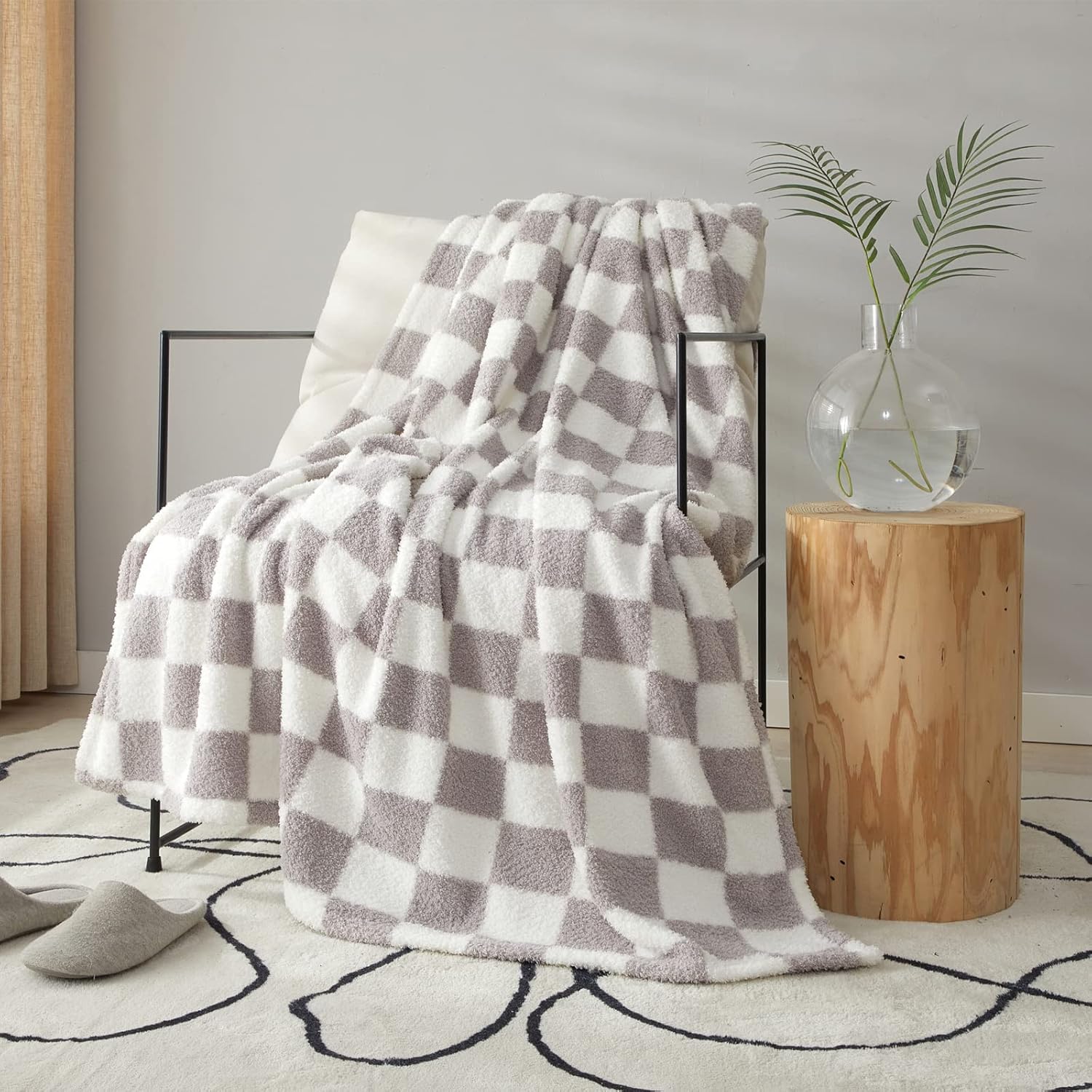 Beige Throw Pillow — 60" — Checkgrey