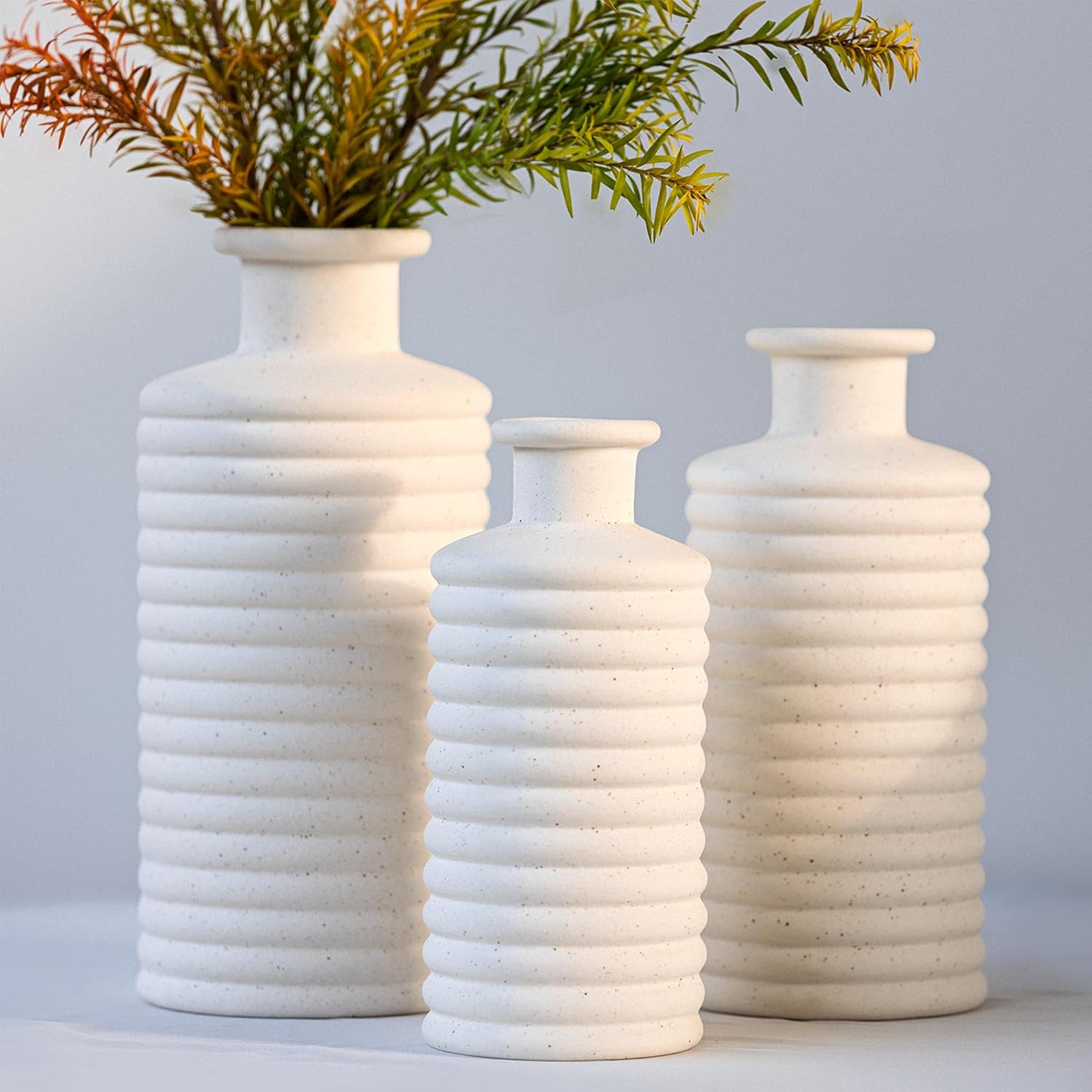 Boho Black Vase Set — White