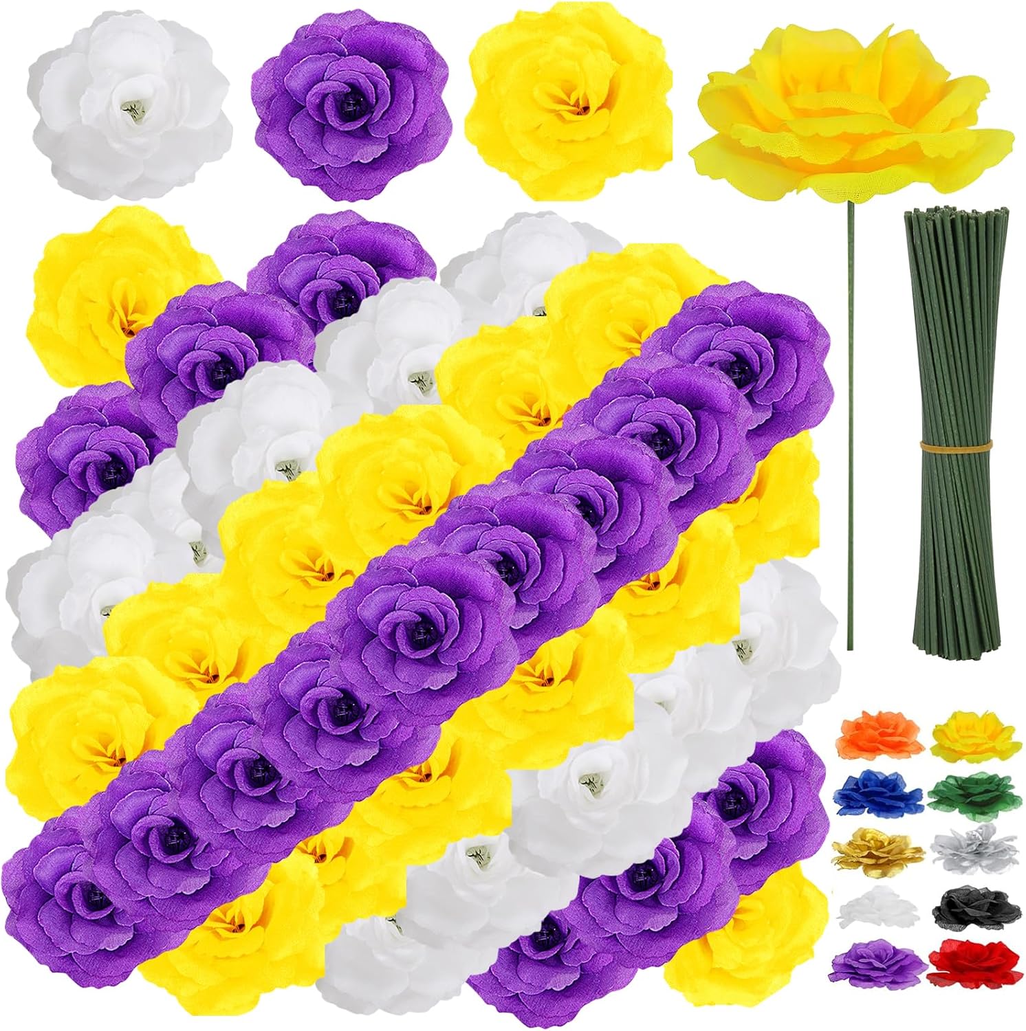 Black Artificial Flowers — Yellow-purple-white