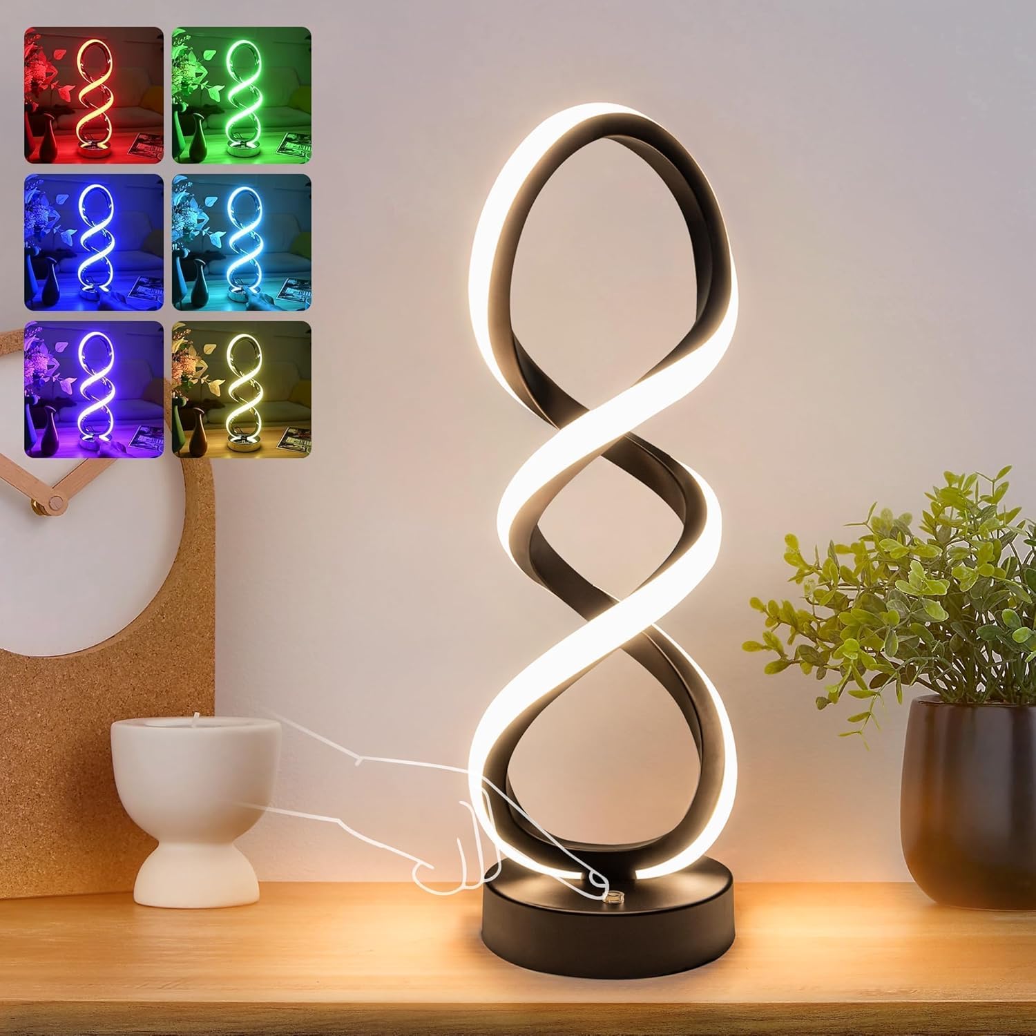 Dimmable Modern Black Bedside Lamp — 10-Light — Black