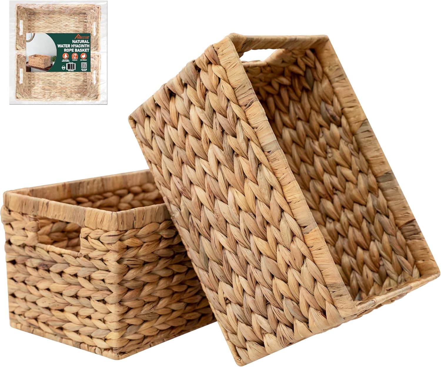 Handwoven Boho Rattan Storage Basket — 13.5" — 13.5" x 8"