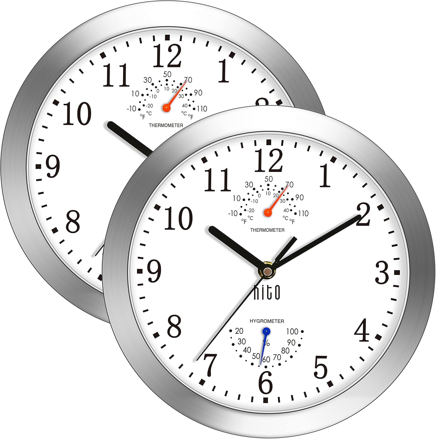 Battery Operated Black Wall Clock — 14" — White