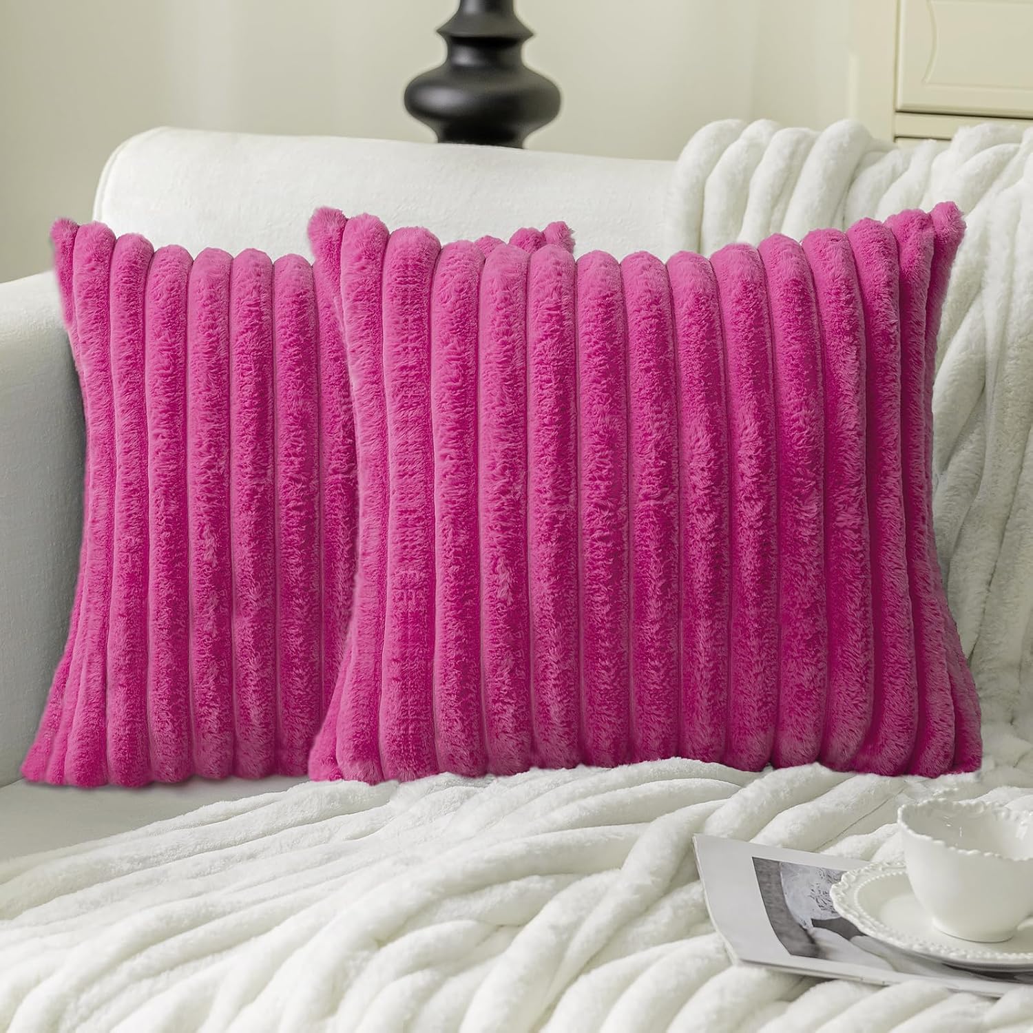 Modern Beige Throw Pillow Cover — 18" — Hot Pink