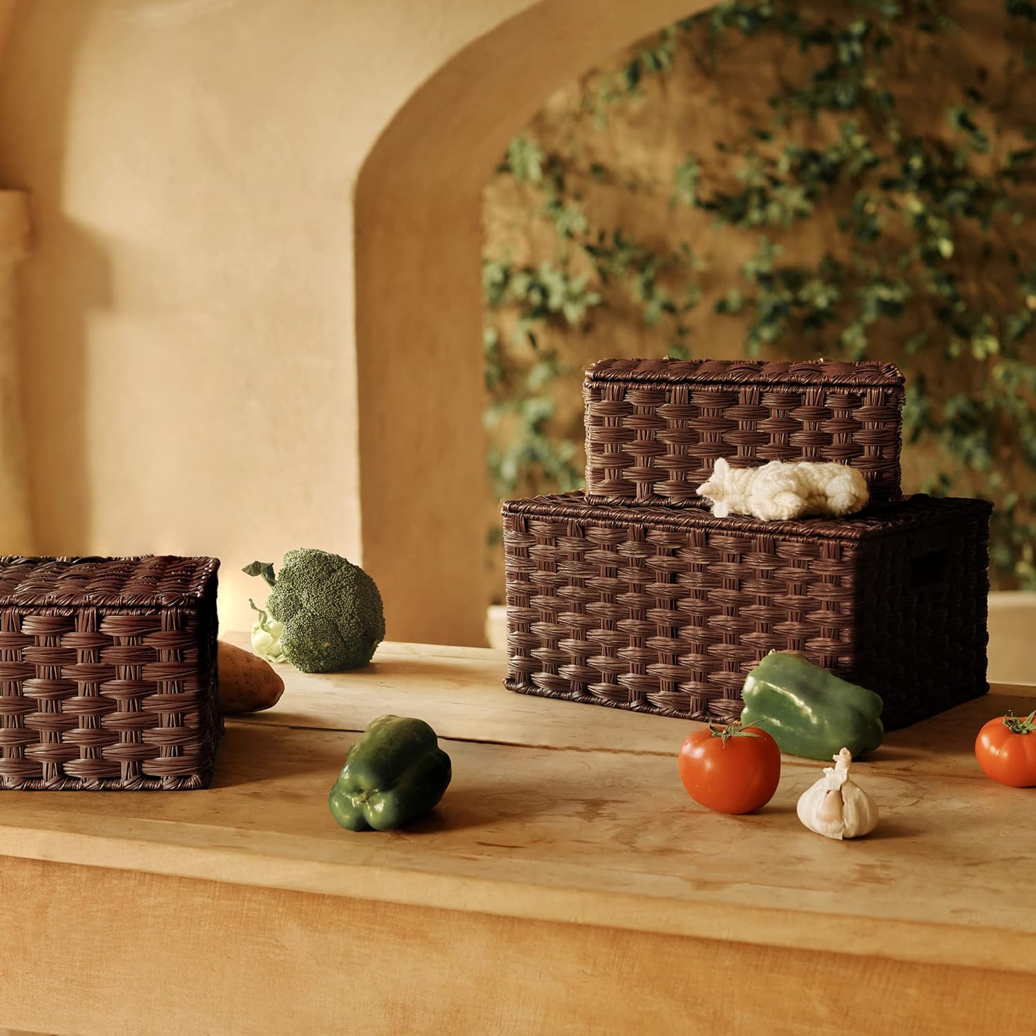 Boho Brown Woven Basket — Set of 3 - View 8