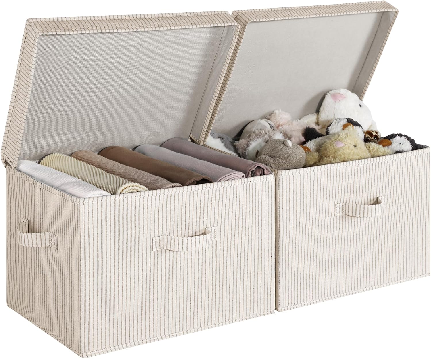 Beige Storage Bin — Khaki and Beige Stripes