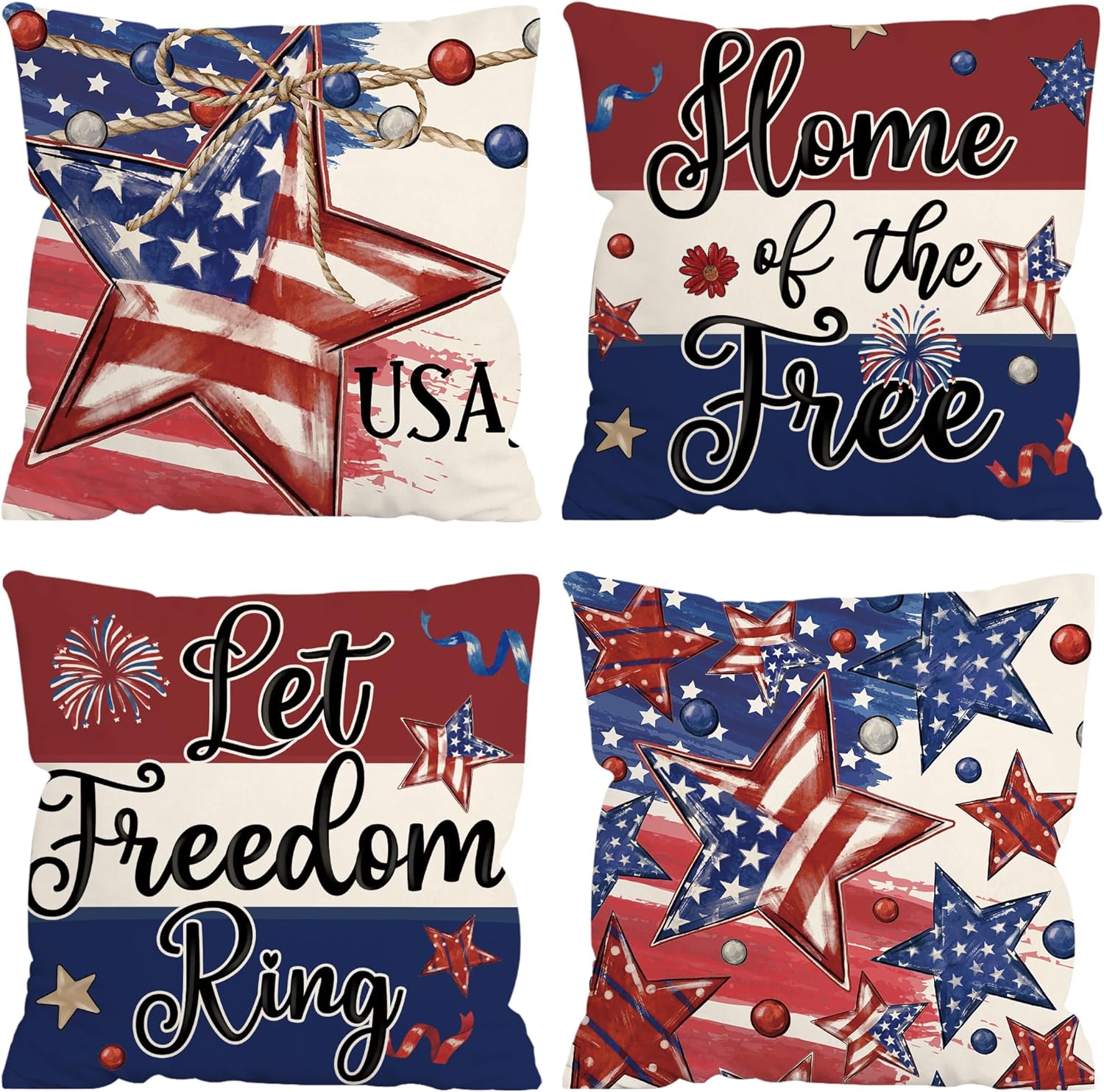 Boho Blue Throw Pillow Cover — 18" — Patriotic