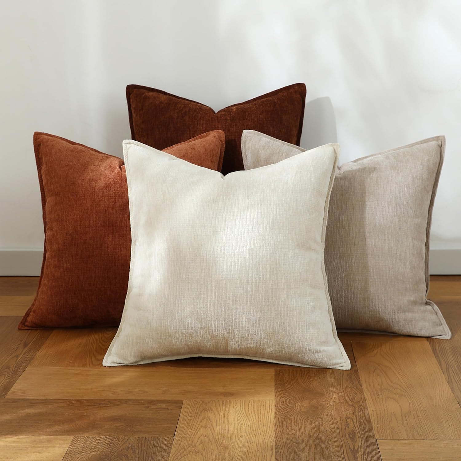 Chenille Beige Throw Pillow Cover — 20" — 18" x 18" (Pack of 4)