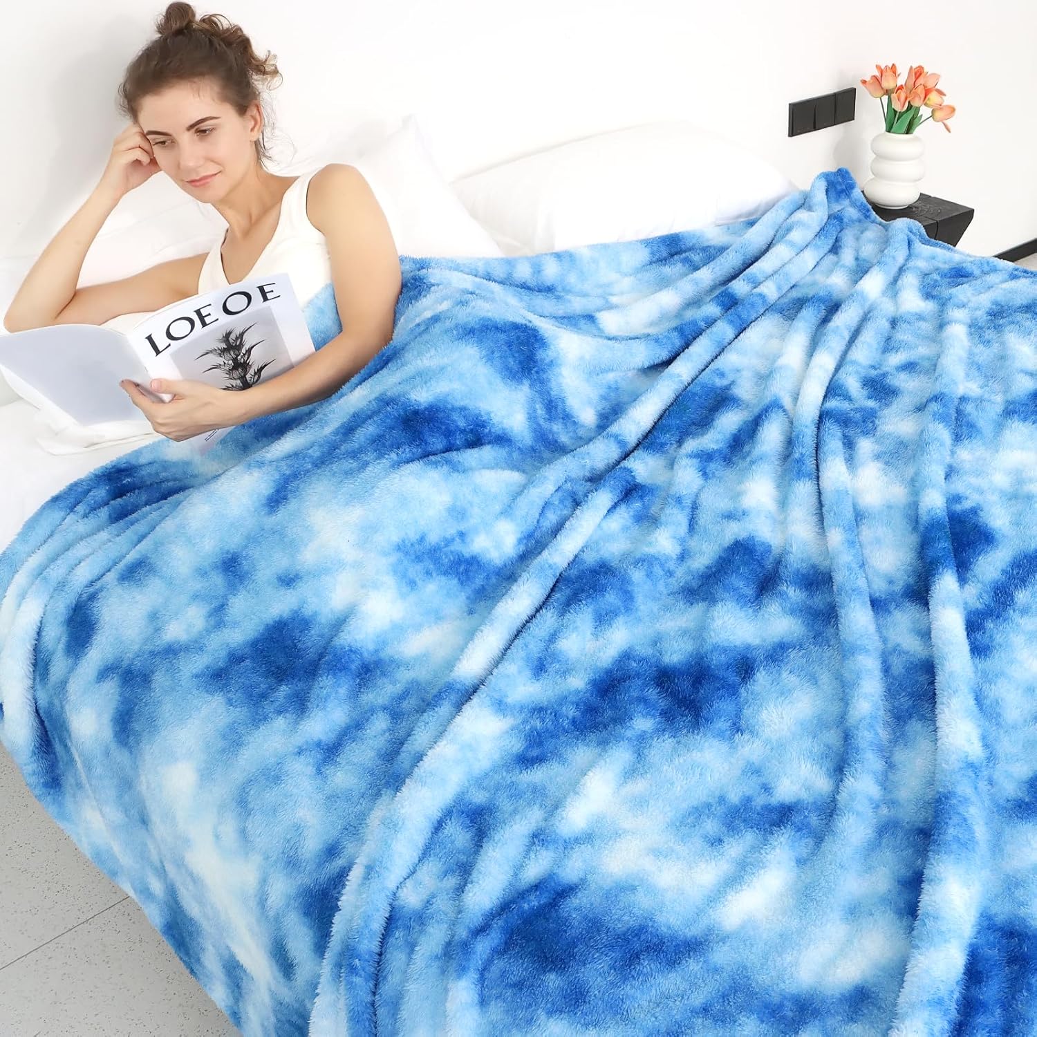 Luxe Blue Throw Pillow — 50" — Blue Tie Dye Blanket