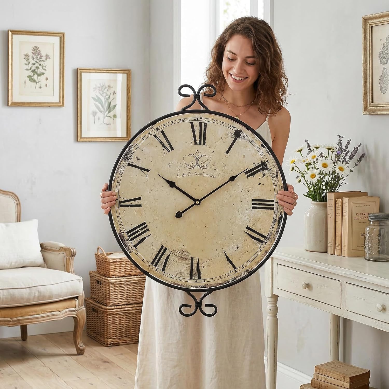 Battery Operated Farmhouse Gold Wall Clock — 24" — Retro Gold Wall Clock-30''