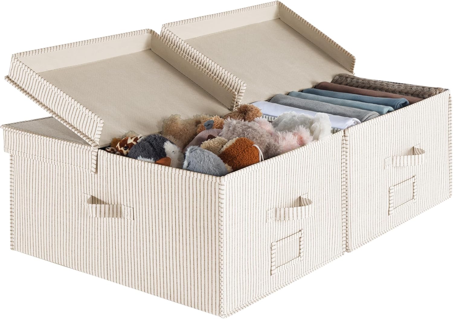 Beige Storage Bin — Khaki and Beige Stripes