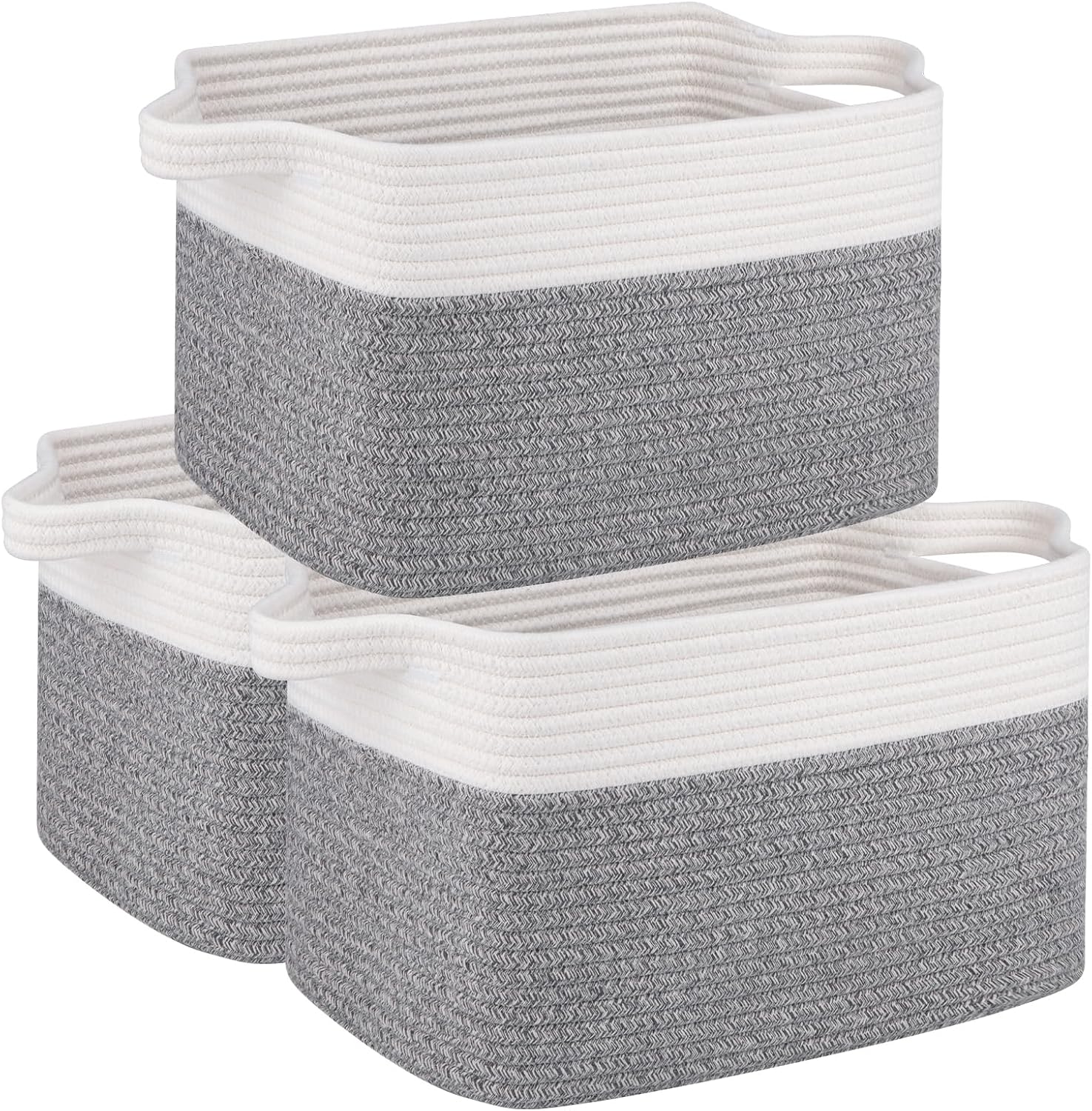 Boho Black Woven Basket — 13" — Grey variegated