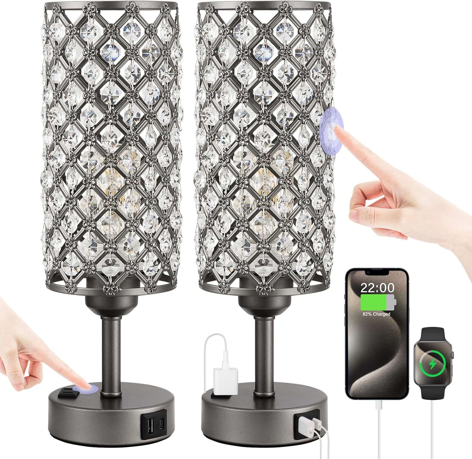 Dimmable Luxe Black Table Lamp — Set of 2 — Gray
