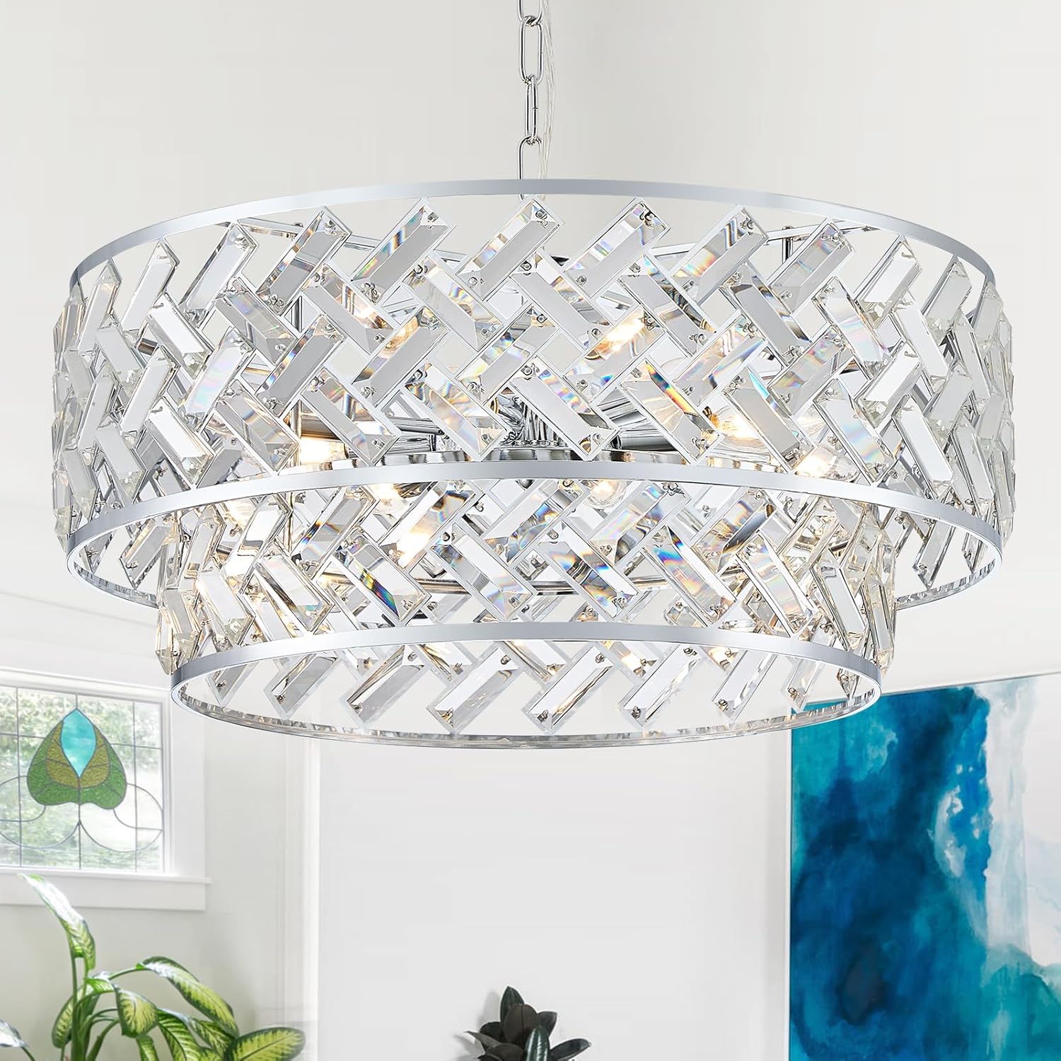 Round Luxe Black Chandelier — 20" — Big Drum Chrome