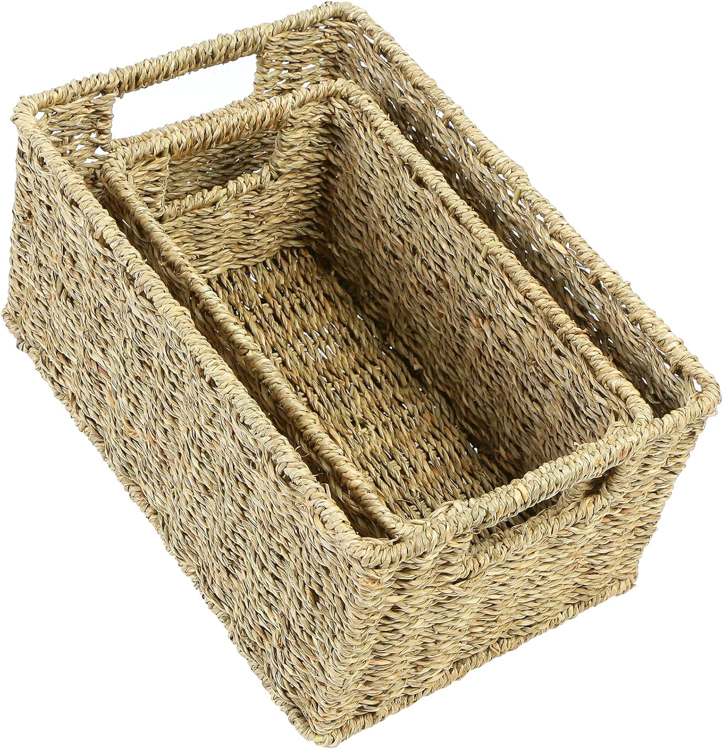 Boho Beige Woven Basket — 6" — 12 X 8 X 6 Inches