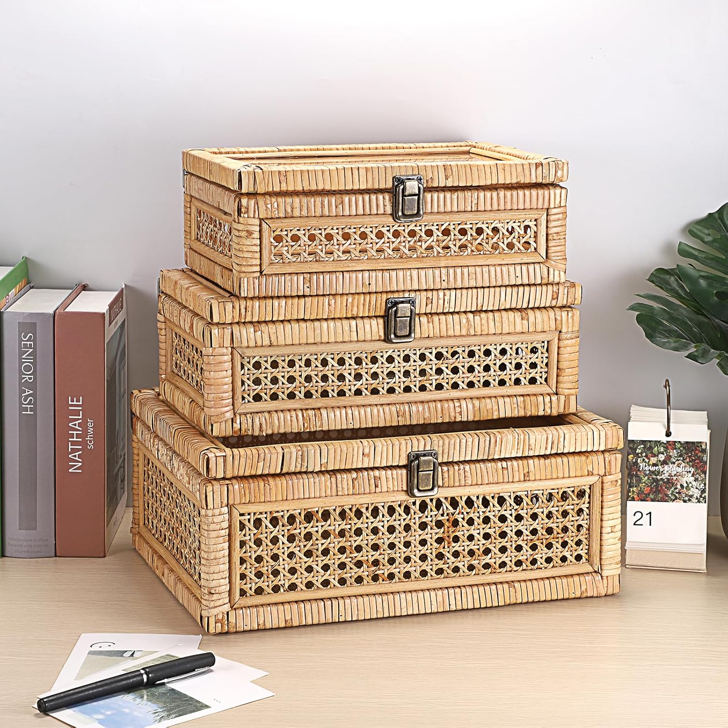 Rectangular Boho Beige Storage Basket — 14" - View 5