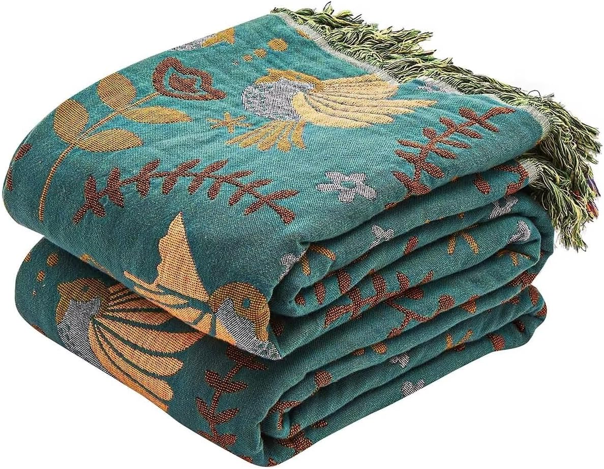 Boho Beige Throw Pillow — 50" — Spring Bird Blue