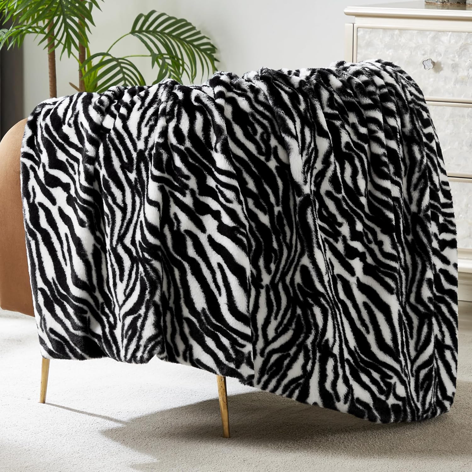 Beige Throw Pillow — 50" — White and Black - Zebra