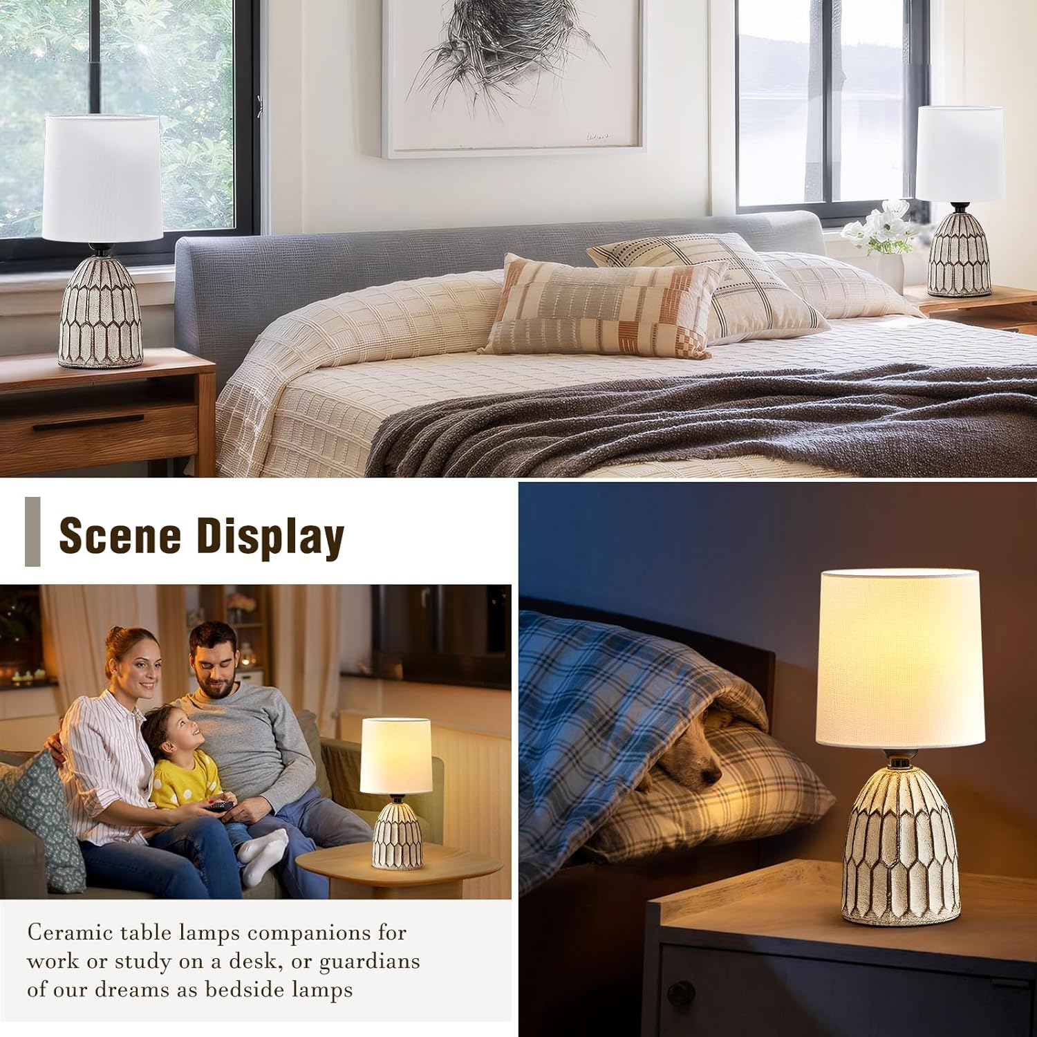 Boho Ceramic Bedside Lamp — 13.5" - View 3