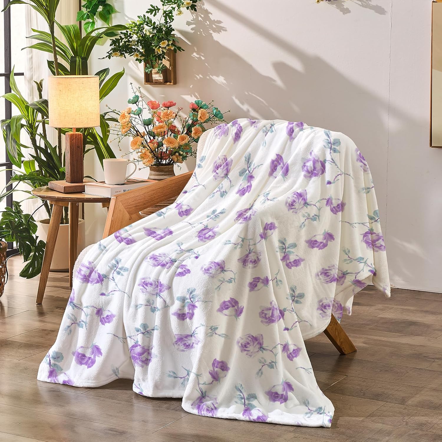 Beige Throw Pillow — 50" — Purple Flower