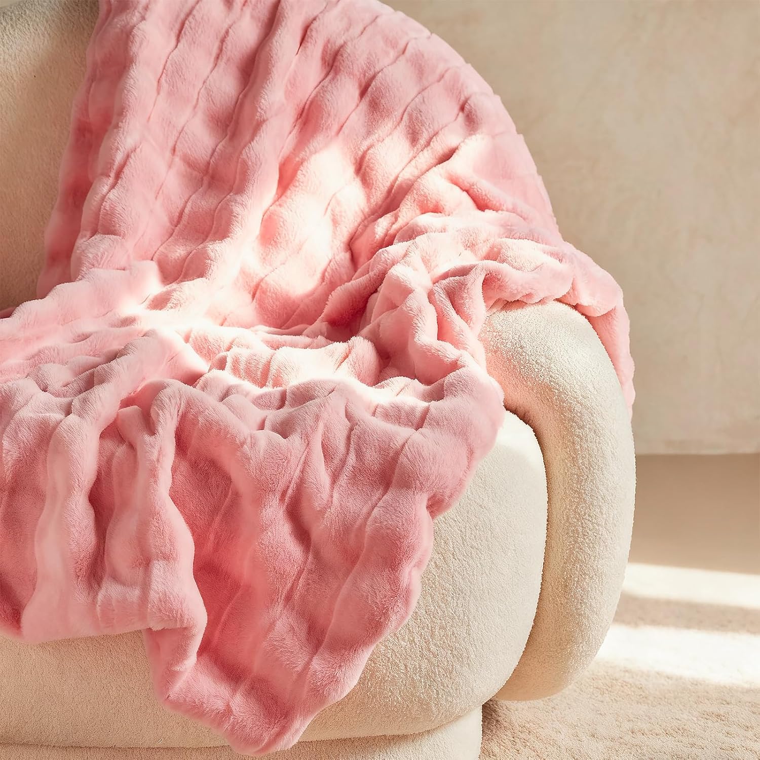 Luxe Beige Throw Pillow — 50x60 — Rosy Pink