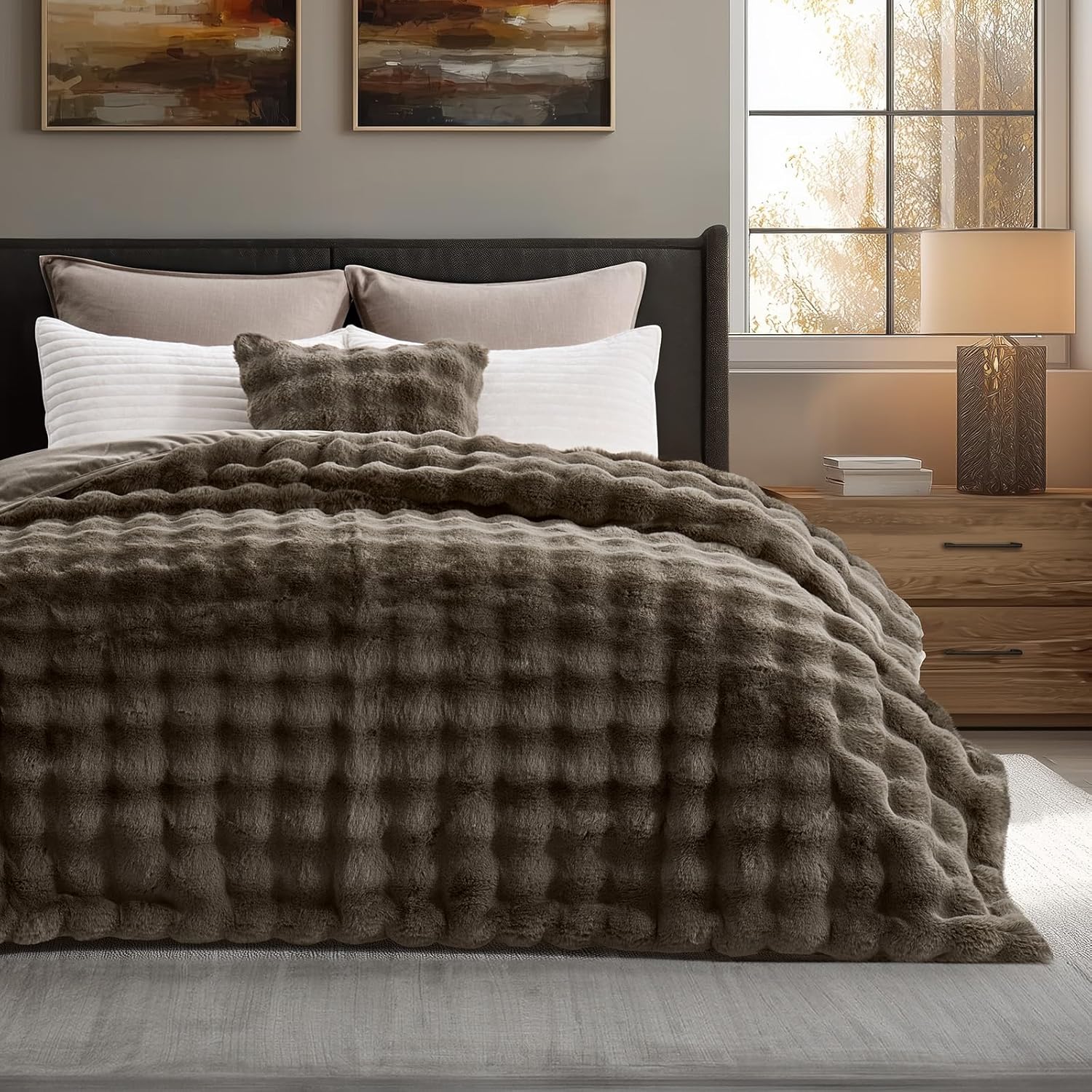 Luxe Beige Throw Pillow — 50" — Solid Dark Taupe