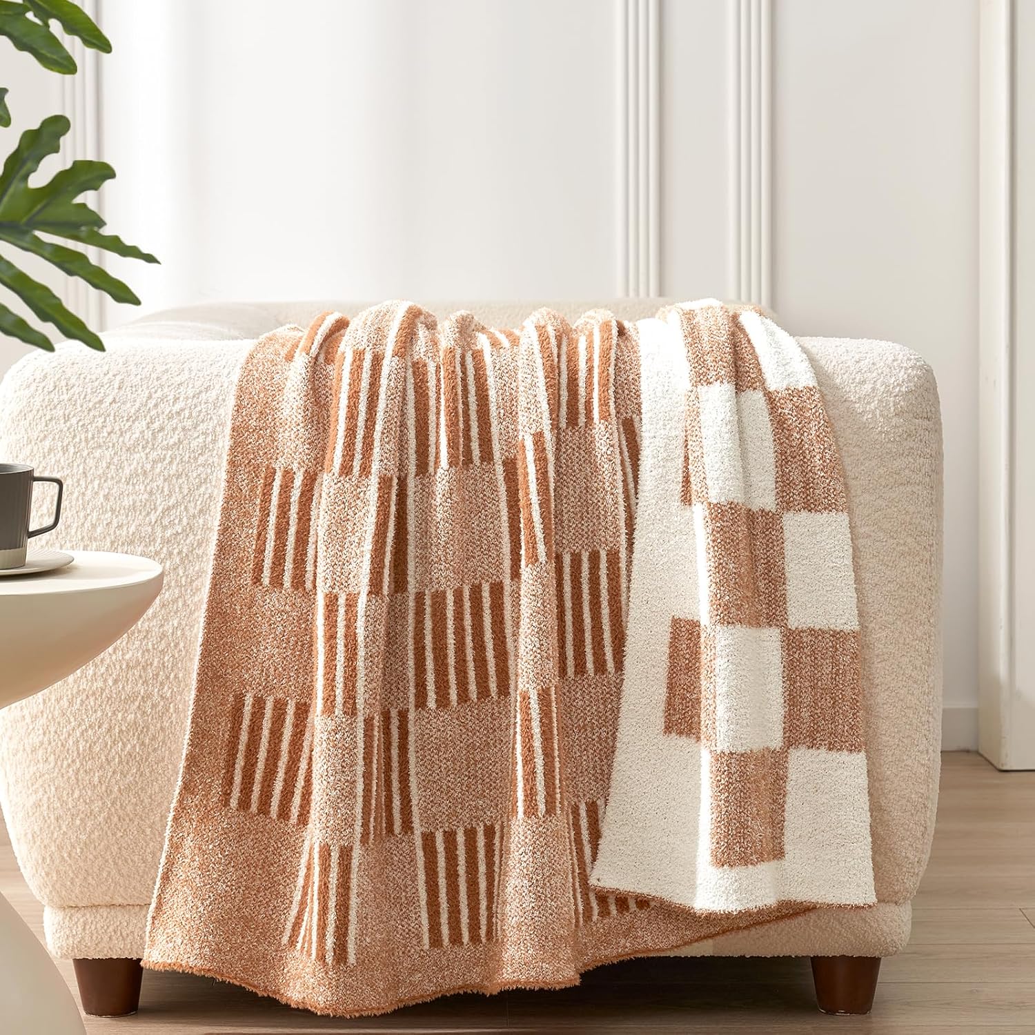 Knit Beige Throw Pillow — 50" — Heather Orange