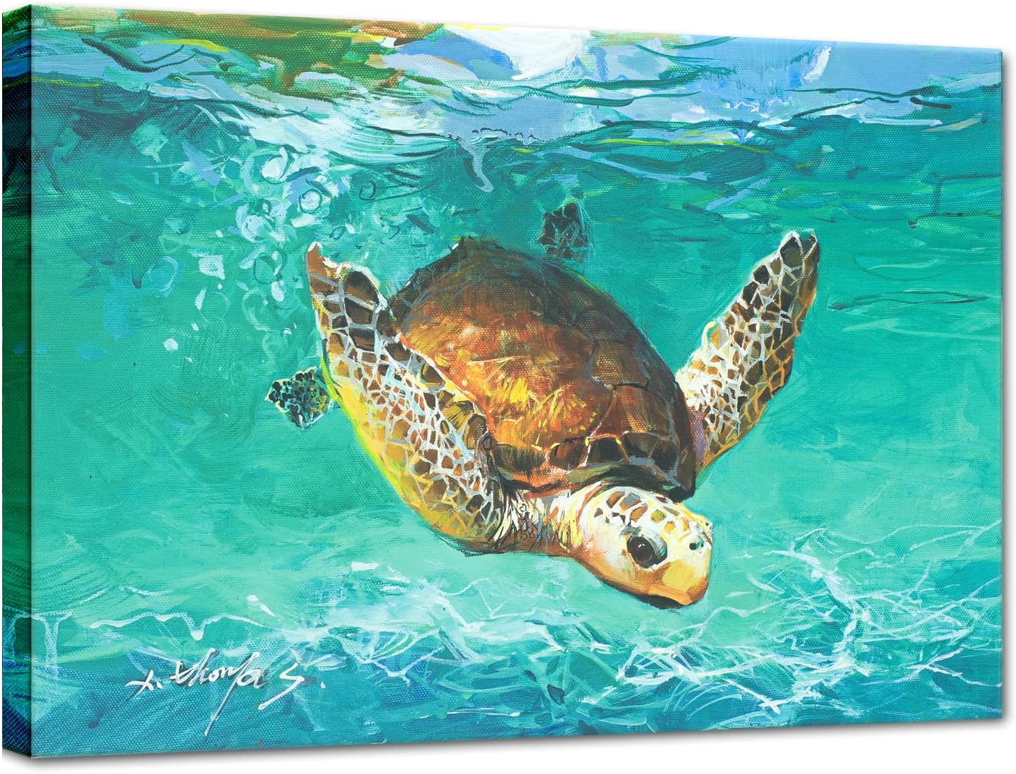 Framed Grey Canvas Wall Art — 16" — Turtle-B style