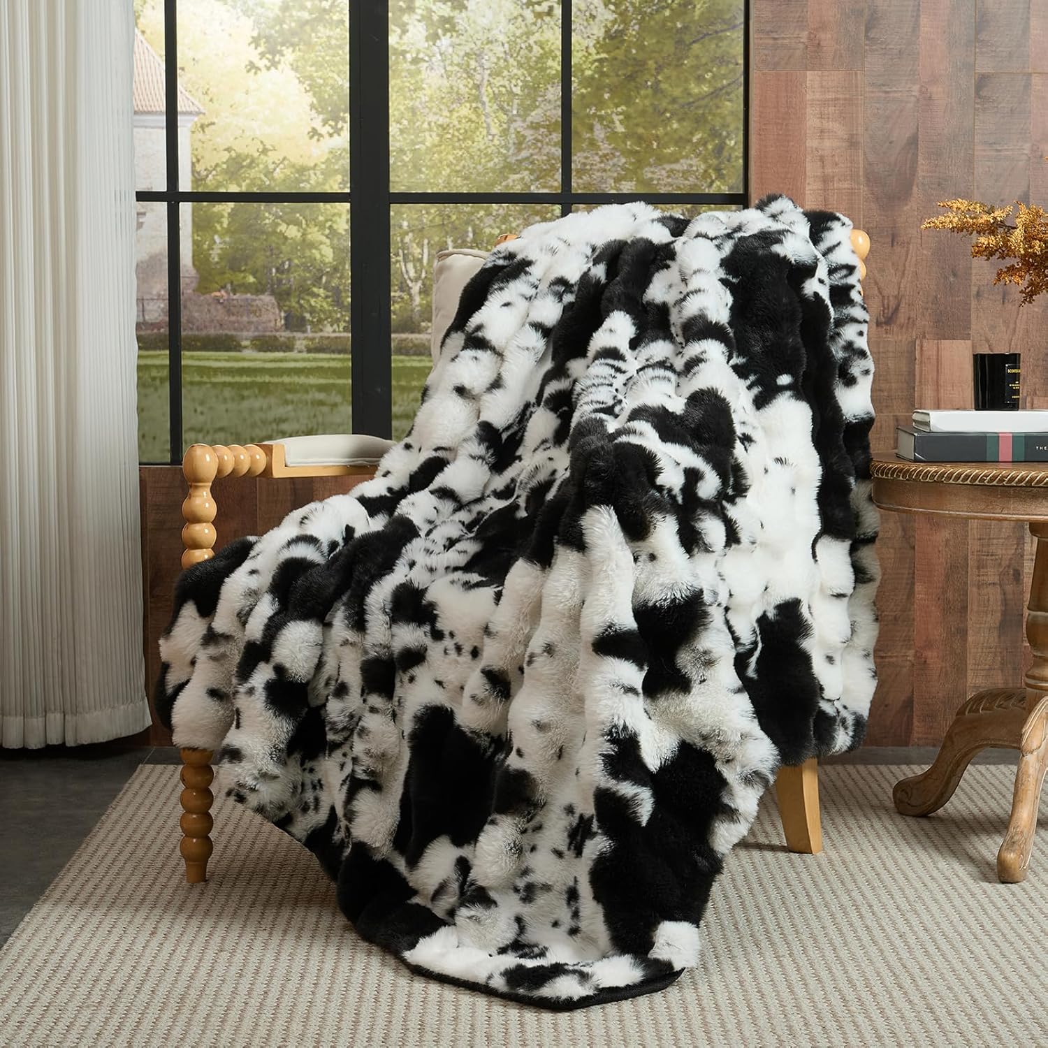 Luxe Beige Throw Pillow — 90" — Cow Print-black