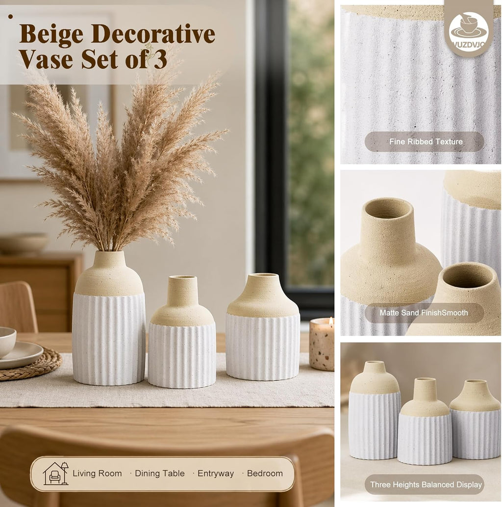 Boho Beige Decorative Vase — Set of 3 - View 4