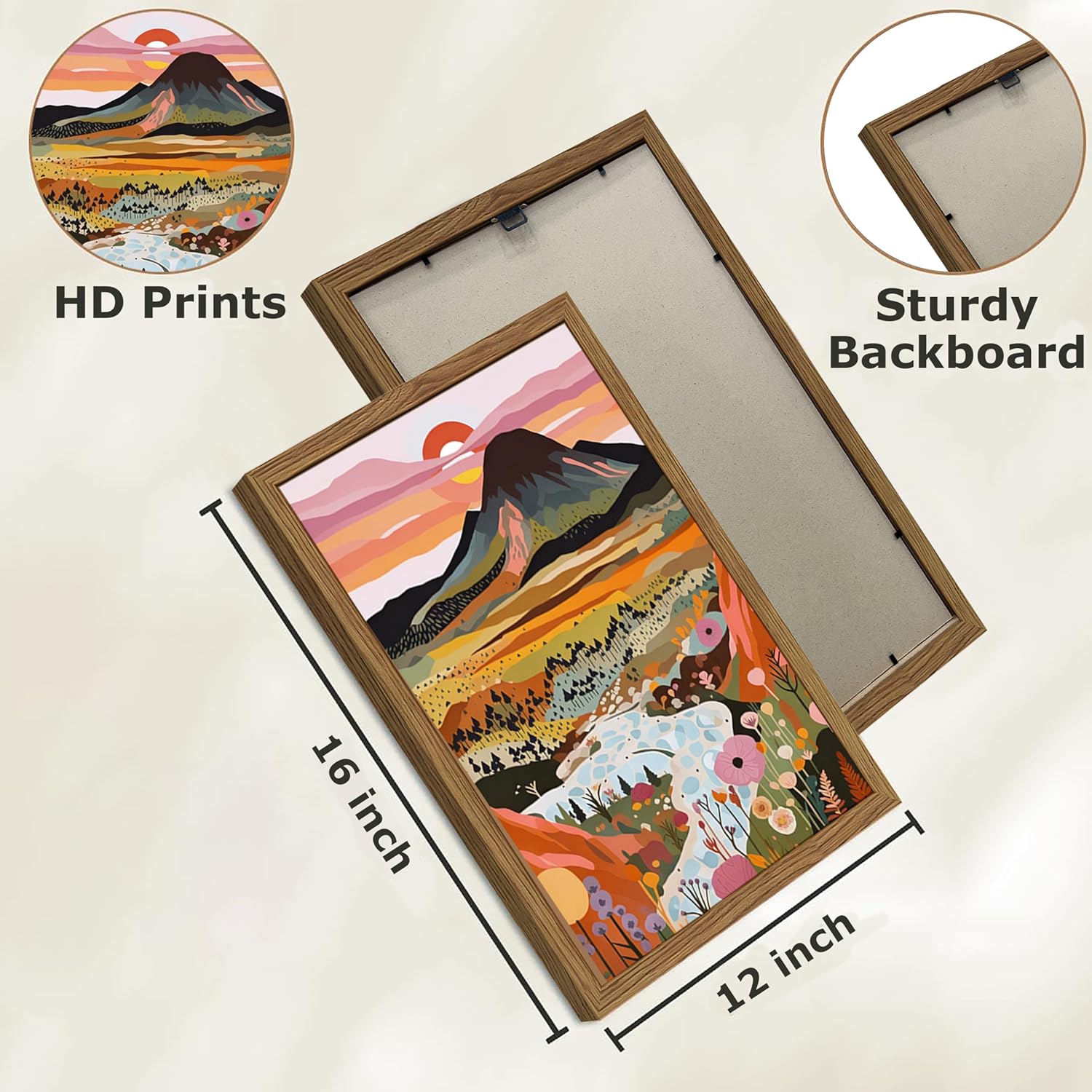 Framed Boho Wood Canvas Wall Art — 16" - View 4